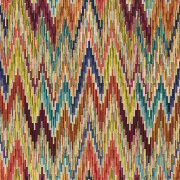 Bold multicolor ikat weave, a show-stopping choice for accent chairs, pillows, or drapery in maximalist and global-inspired spaces.