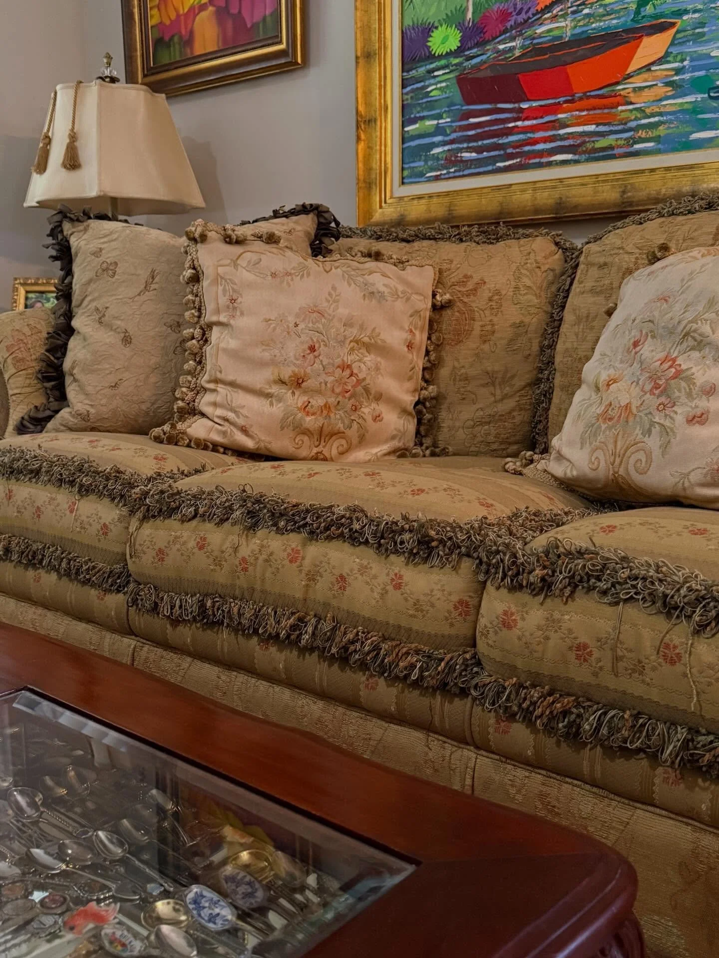 When people ask where my design style originated: see my mom&rsquo;s furniture. Sofa is now 20+ years old from @provasi_official and still absolutely gorgeous. More details = better as far as I&rsquo;m concerned.