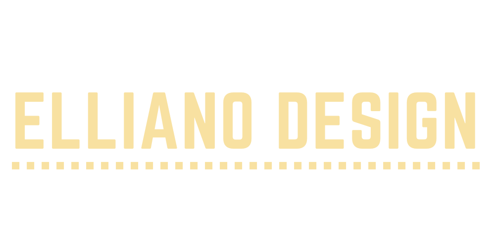 Elliano Design logo in beige text on a clear background