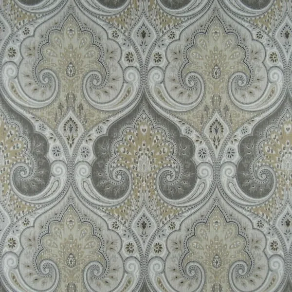 High-end patterned fabric featuring intricate paisley motifs in muted green and beige for luxury interior design in MN.
