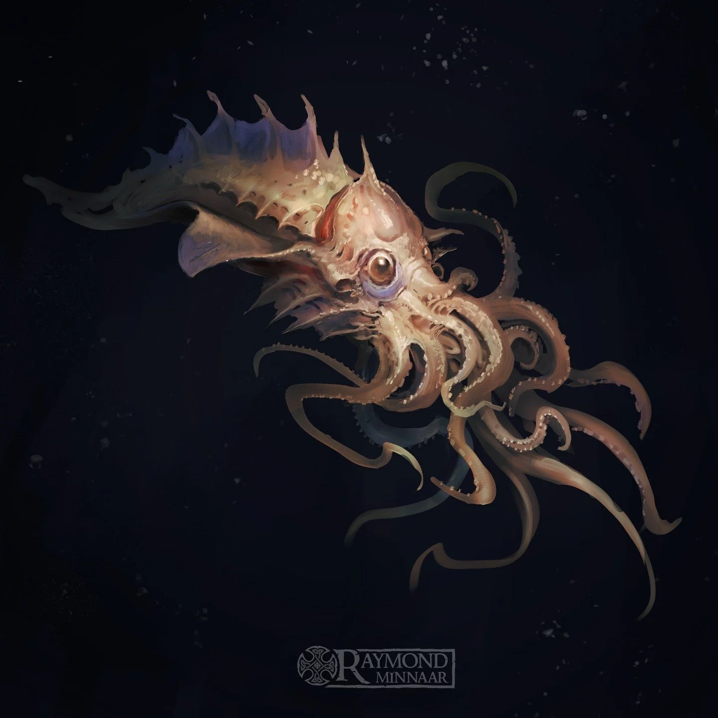 Warmup painting for today.
think this is a very good start to the week.
another creature of the deep. 

#seamonster #squid #octofish #Squidfish #hybrid #creature #monster #painting #noai #photoshop #creaturedesign #fantasy #digitalpainting