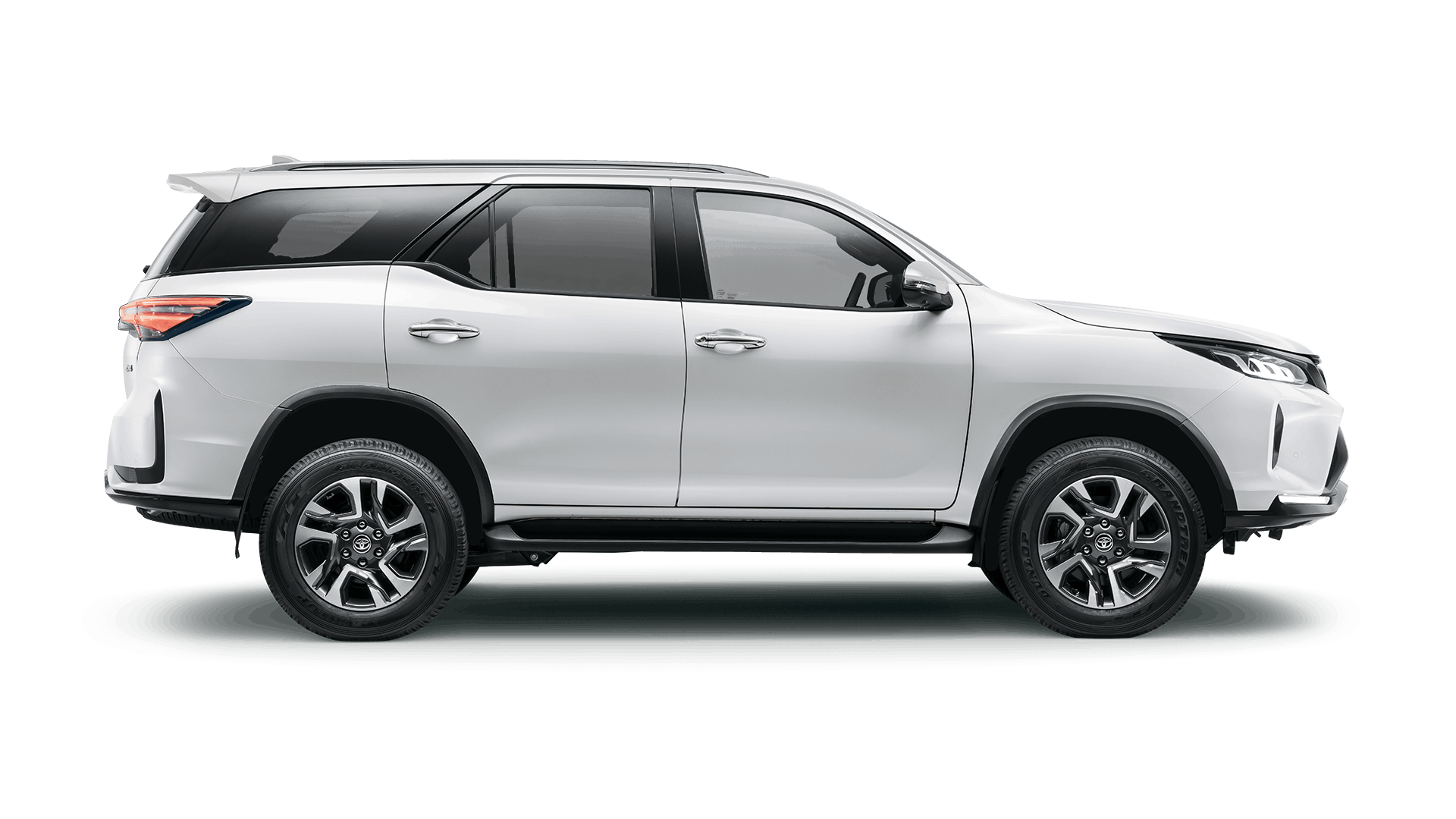 A white Toyota SUV against a black background