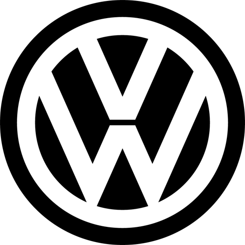 Volkswagen logo on a black background.