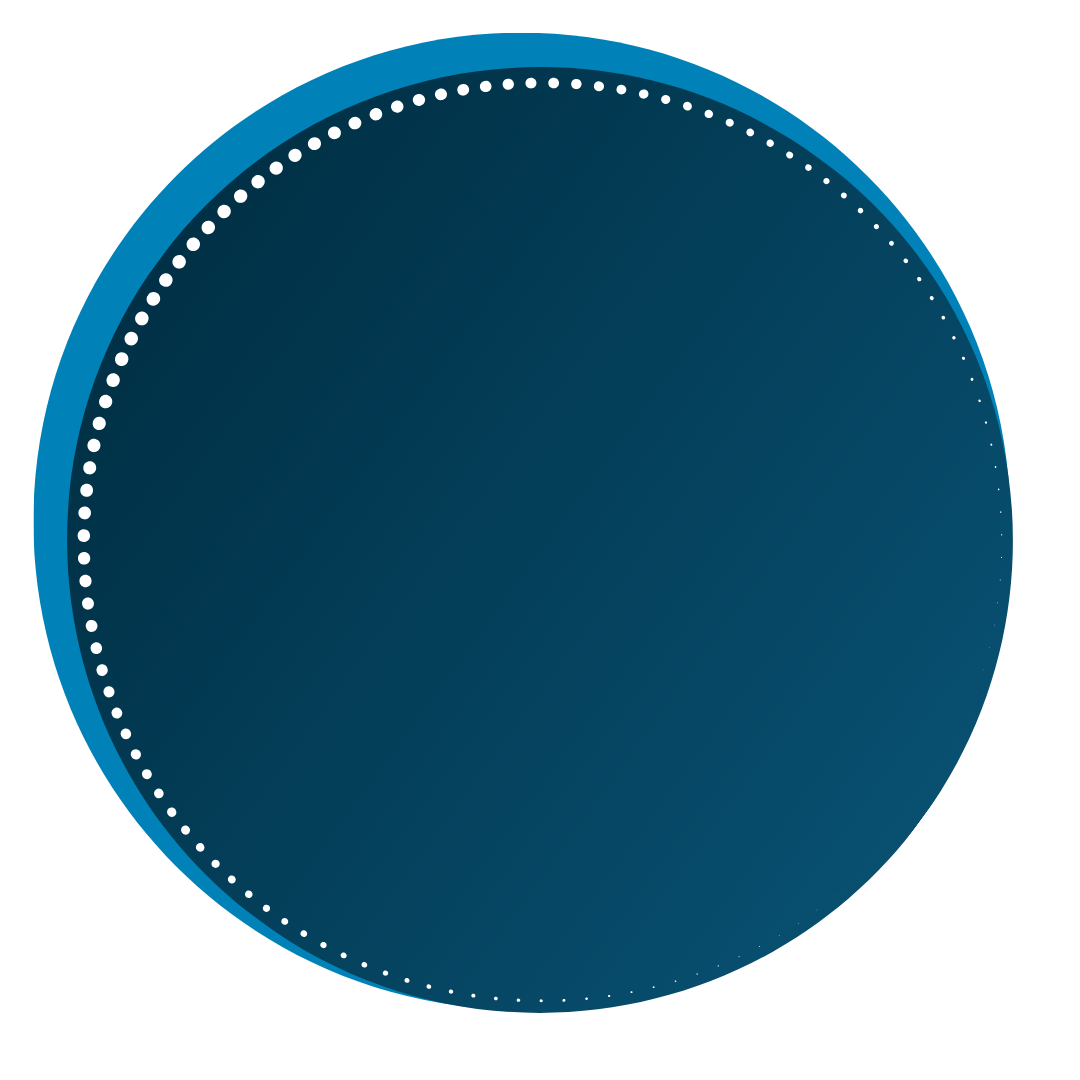 A blue circular chart with white dotted border and a red segment, but the details are unclear due to image distortion.