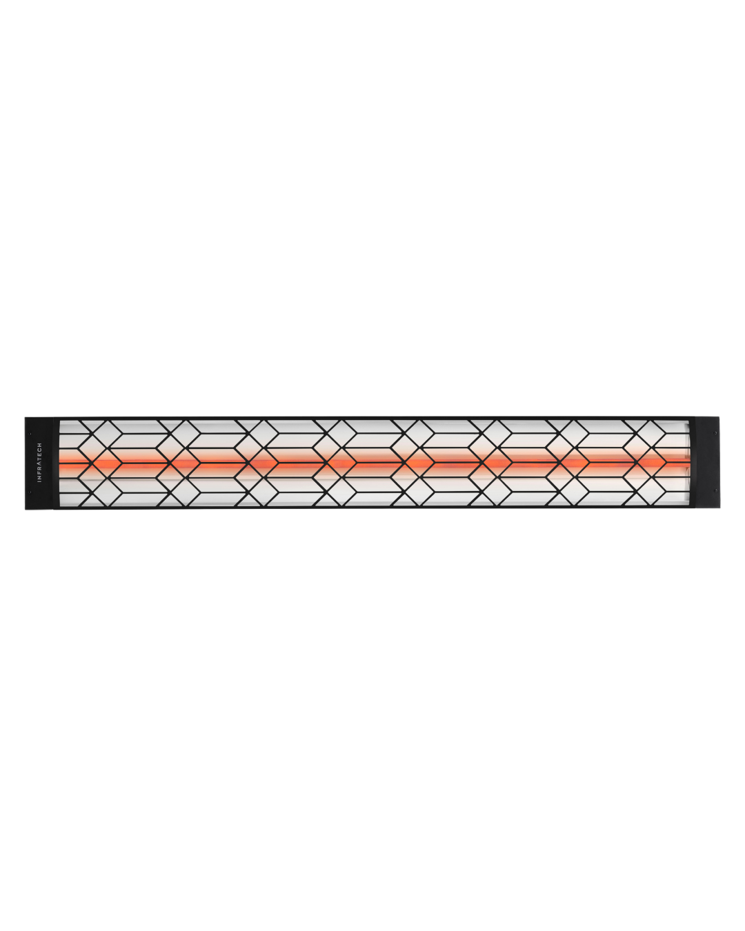 Infrared heater with a protective grille, emitting red heat.