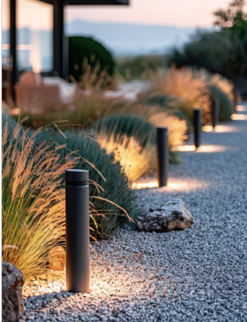 outdoor lighting on path to give ambience and light pathway sconce in ground