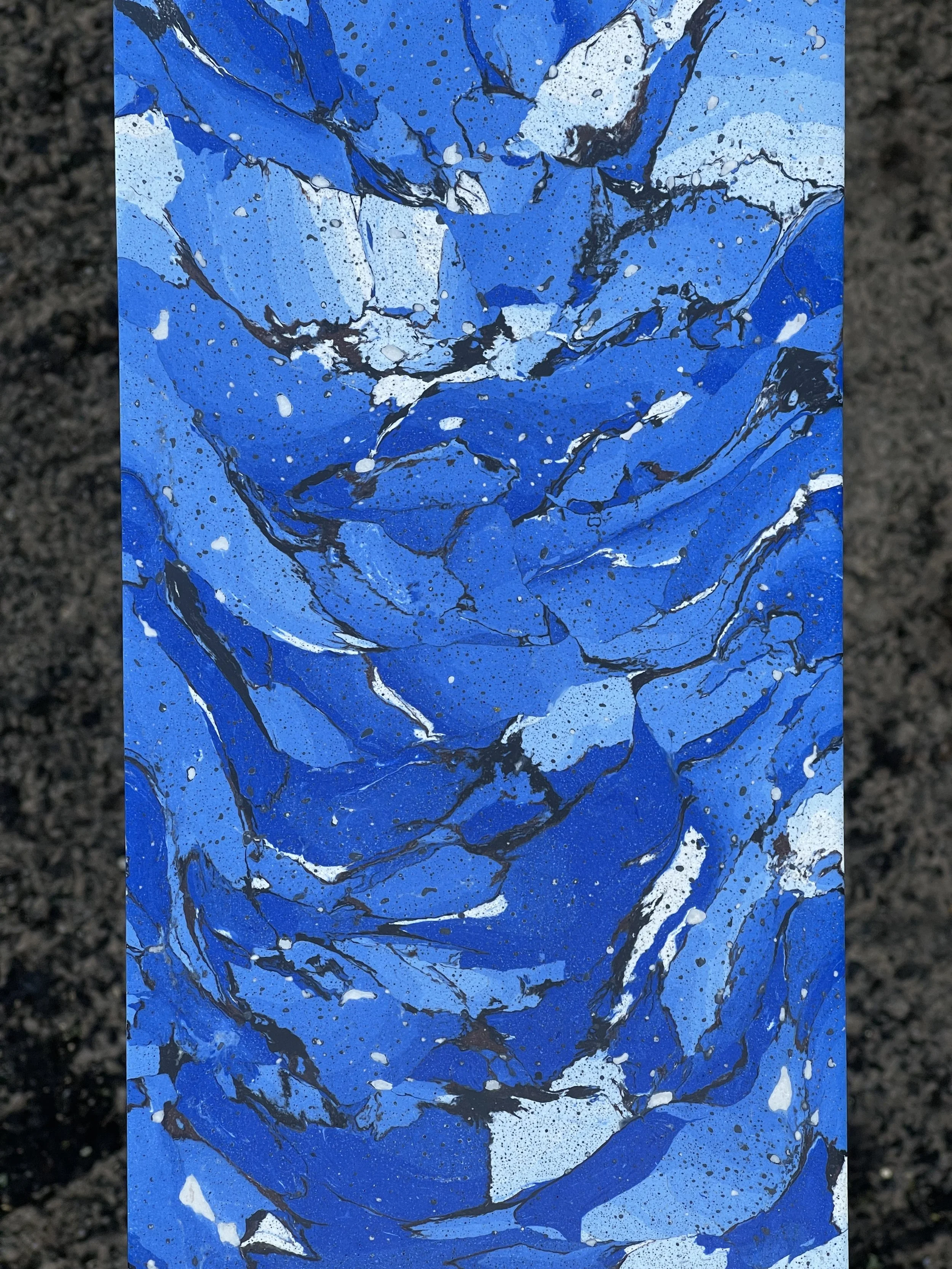 Close detail of the Shattered Blue Sconce showing the shattered blue and white marbling