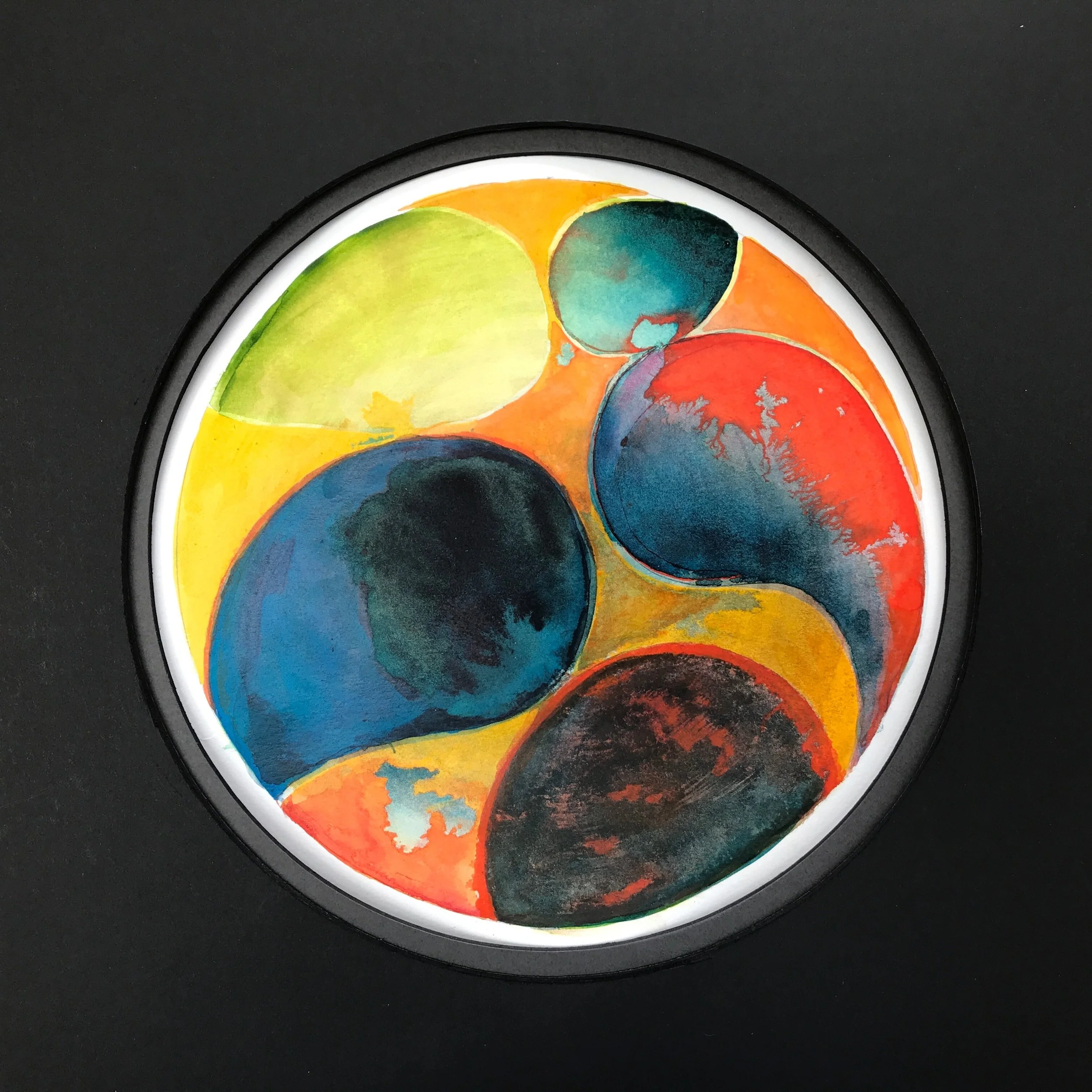 Parrot Feather Painted World, the bright feather forms shown against a black ground