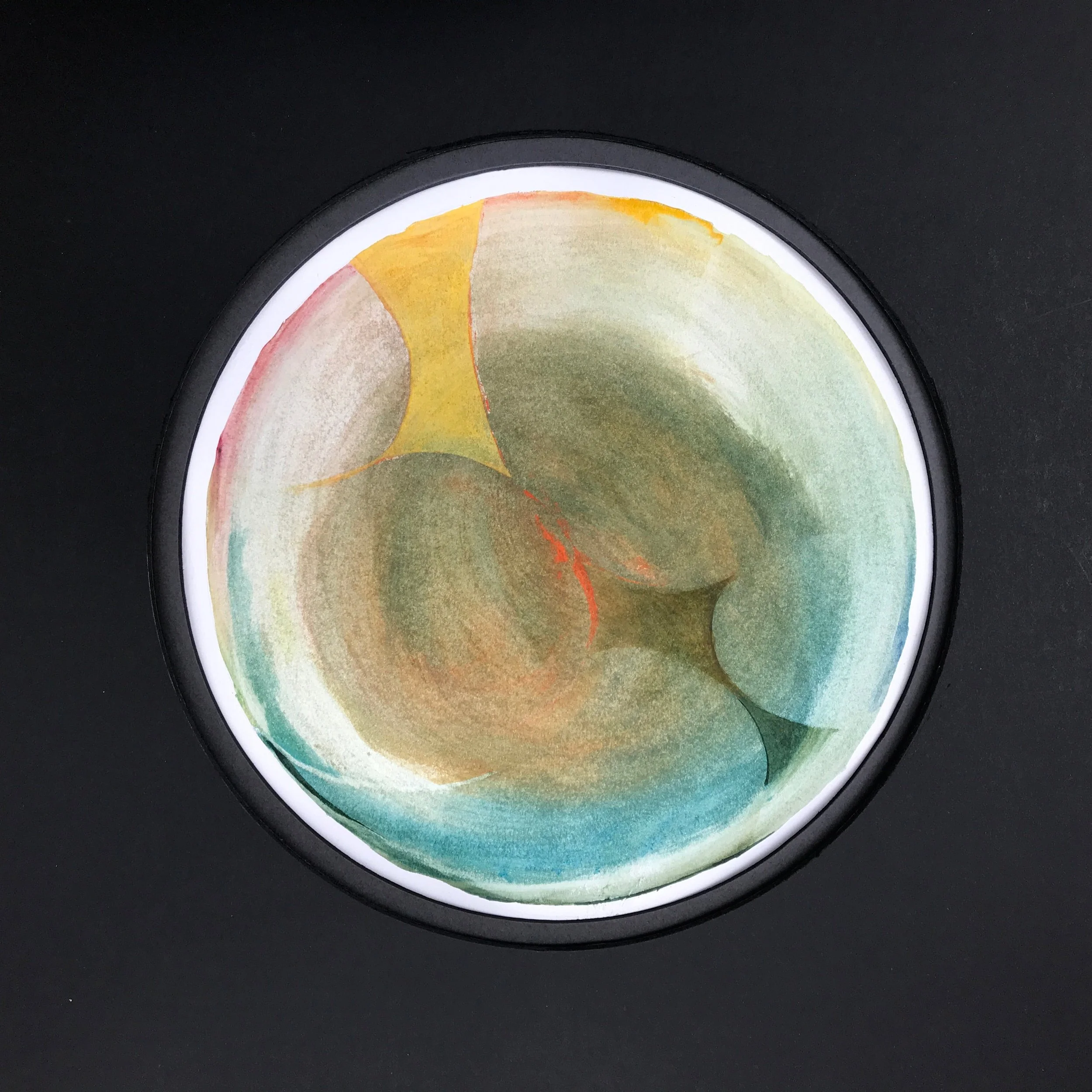 Cellular Origin Painted World, the circular painting shown against a black ground