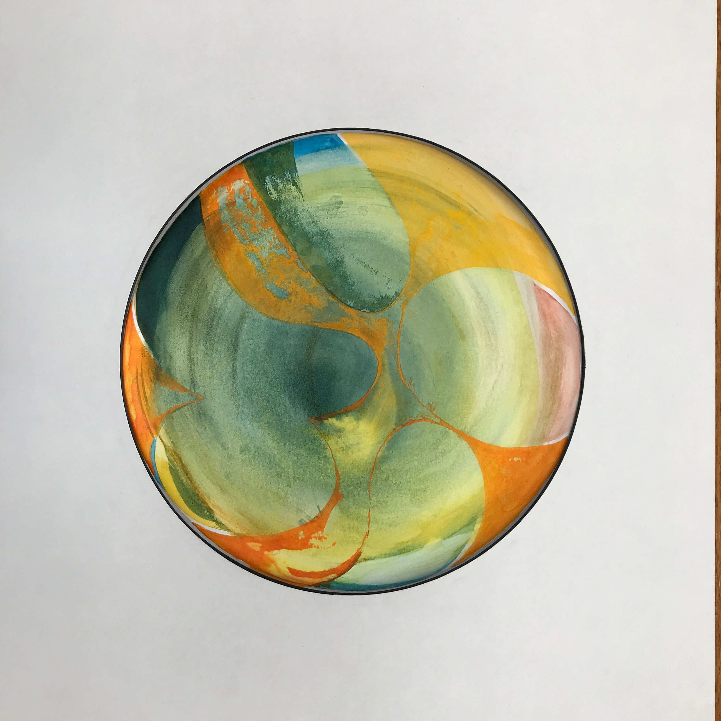Orange Fruit Painted World shown unframed and lit against a pale wall