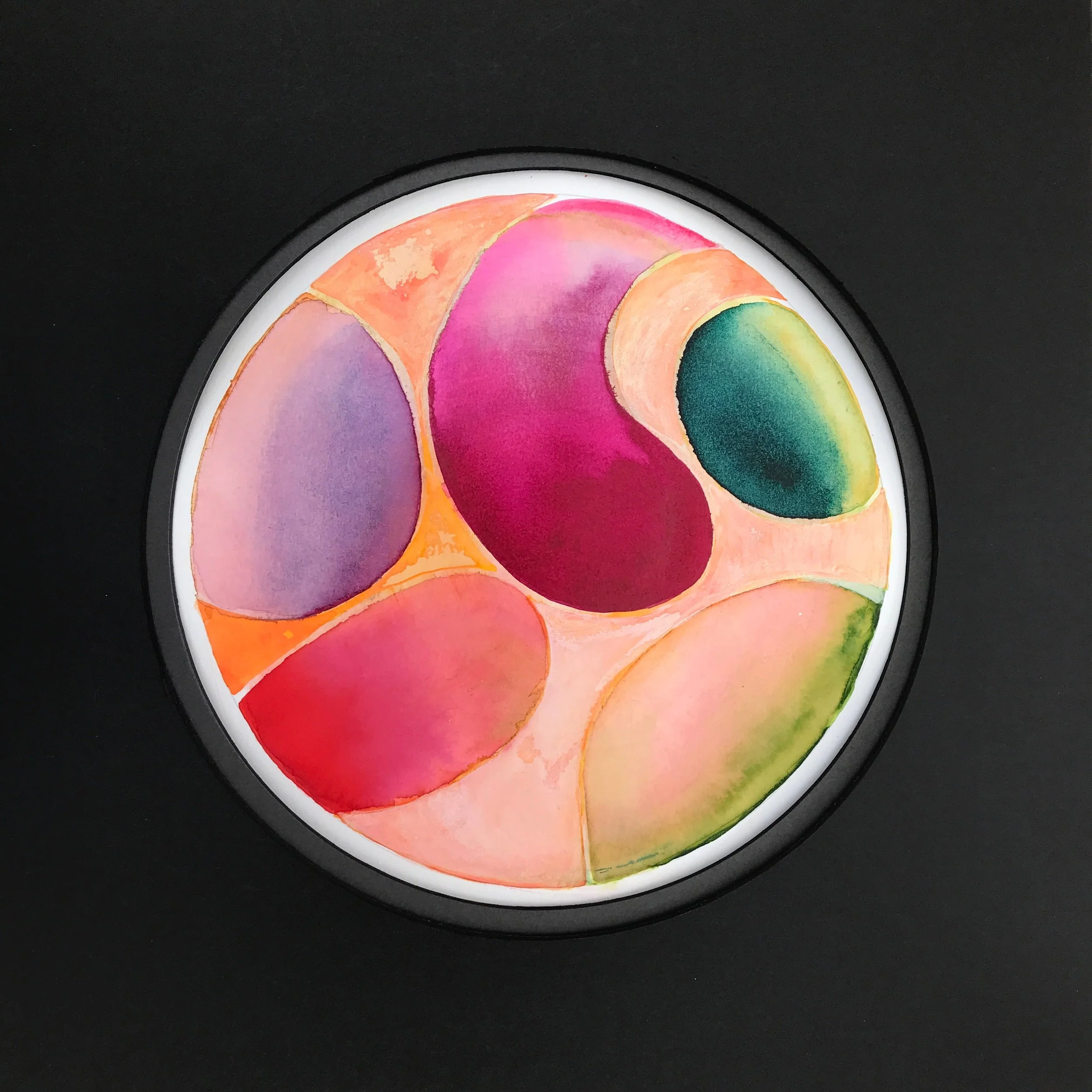 Pink Petalled Painted World, the circular painting shown against a black ground