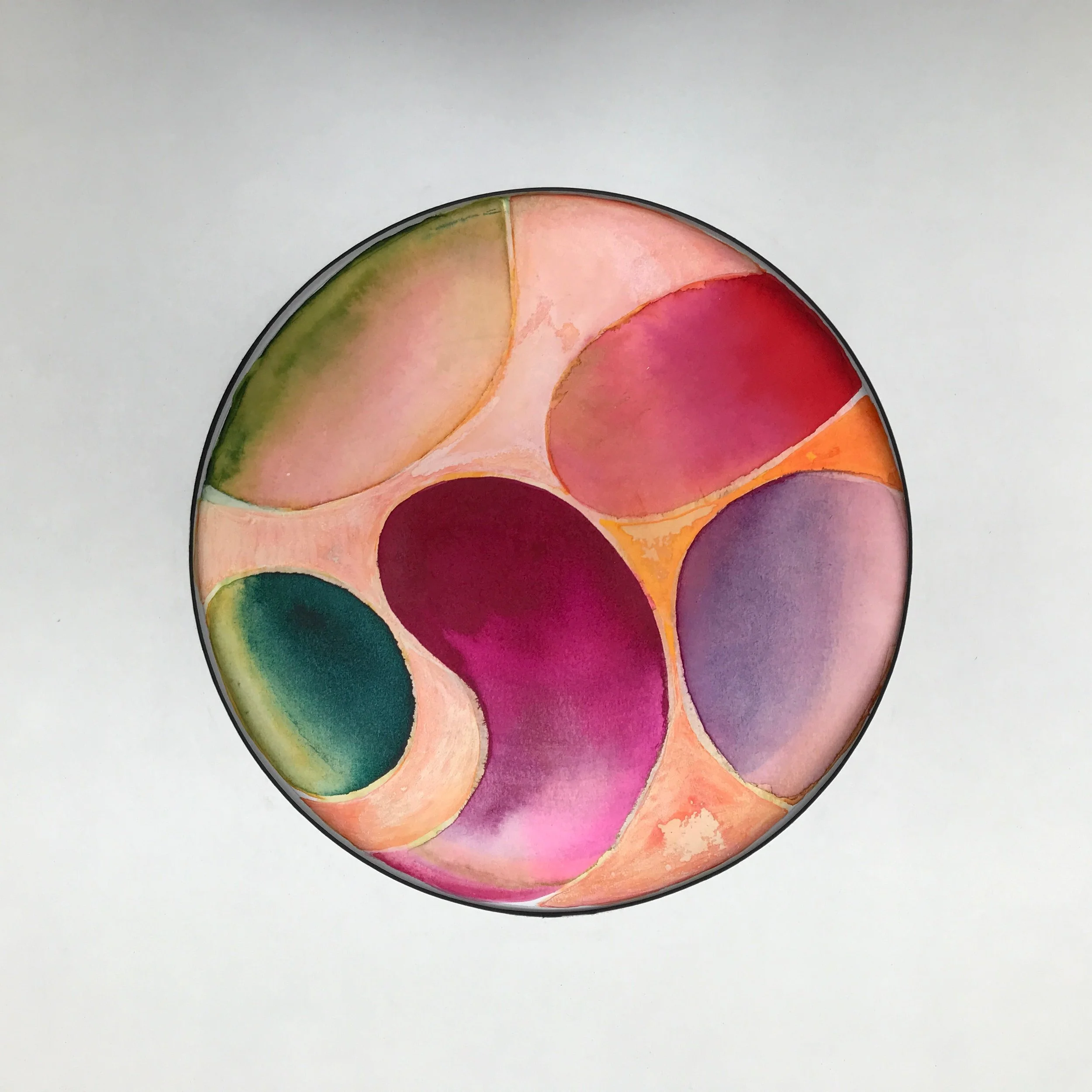 Pink Petalled Painted World shown unframed against a pale cream ground