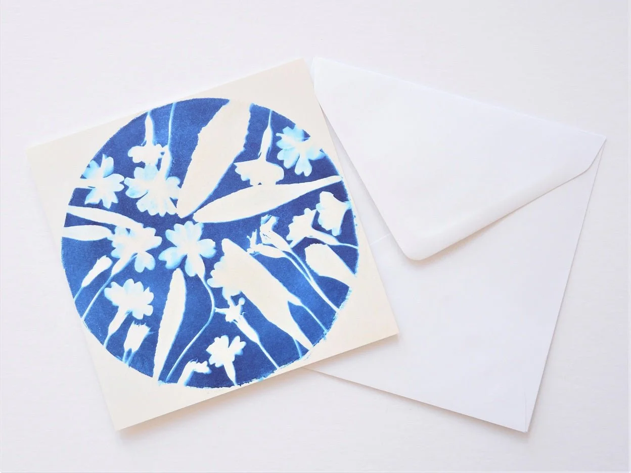 Early to Spring greetings card shown at an angle with its white envelope