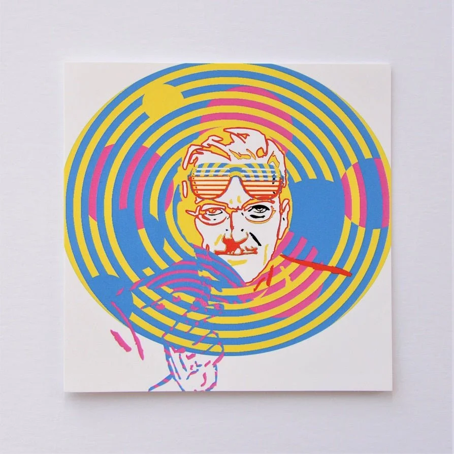 Circles greetings card, a bright graphic portrait built from concentric coloured rings