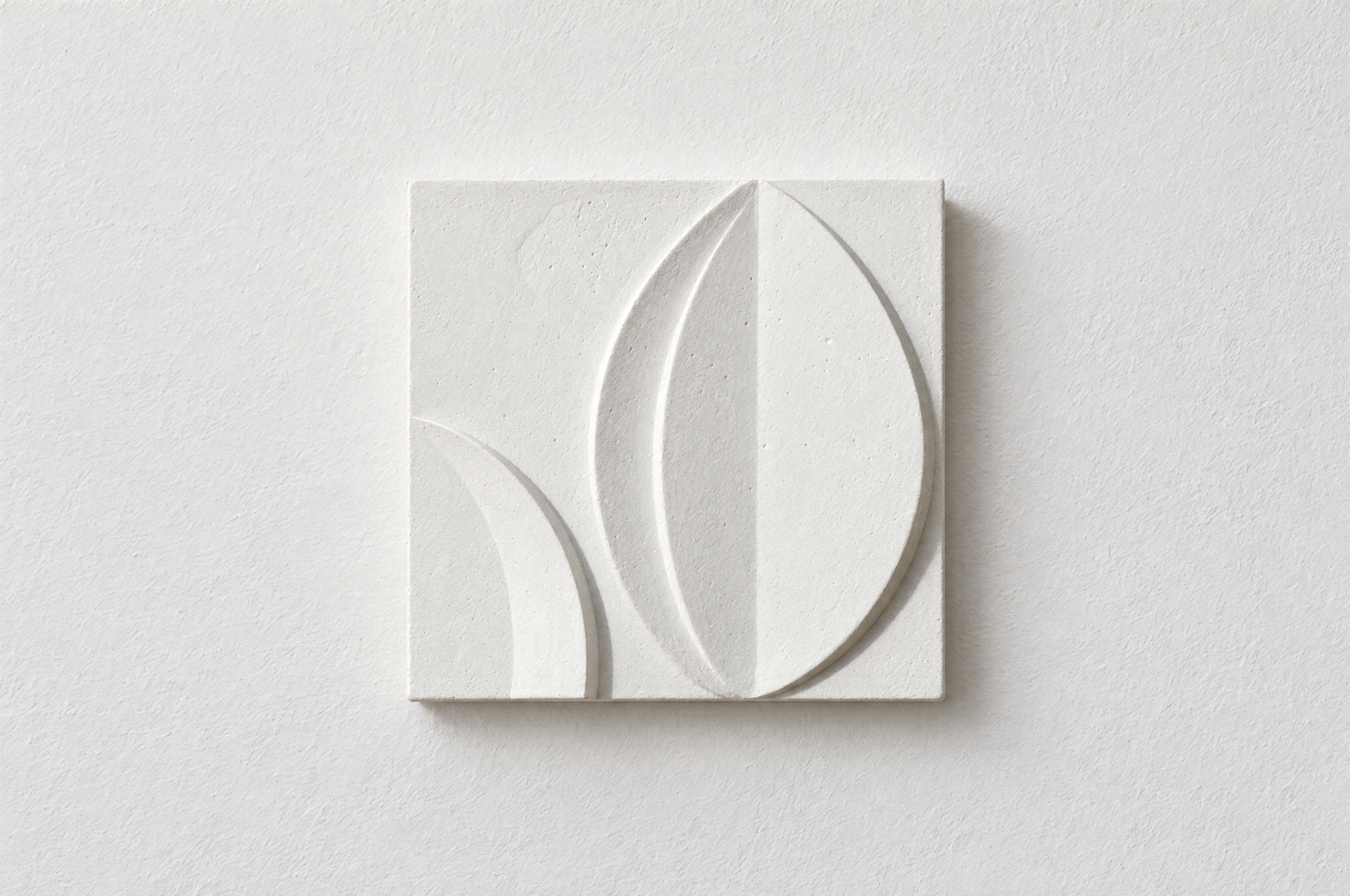White Acanthus Flower relief with a pointed oval leaf shape against a white background.