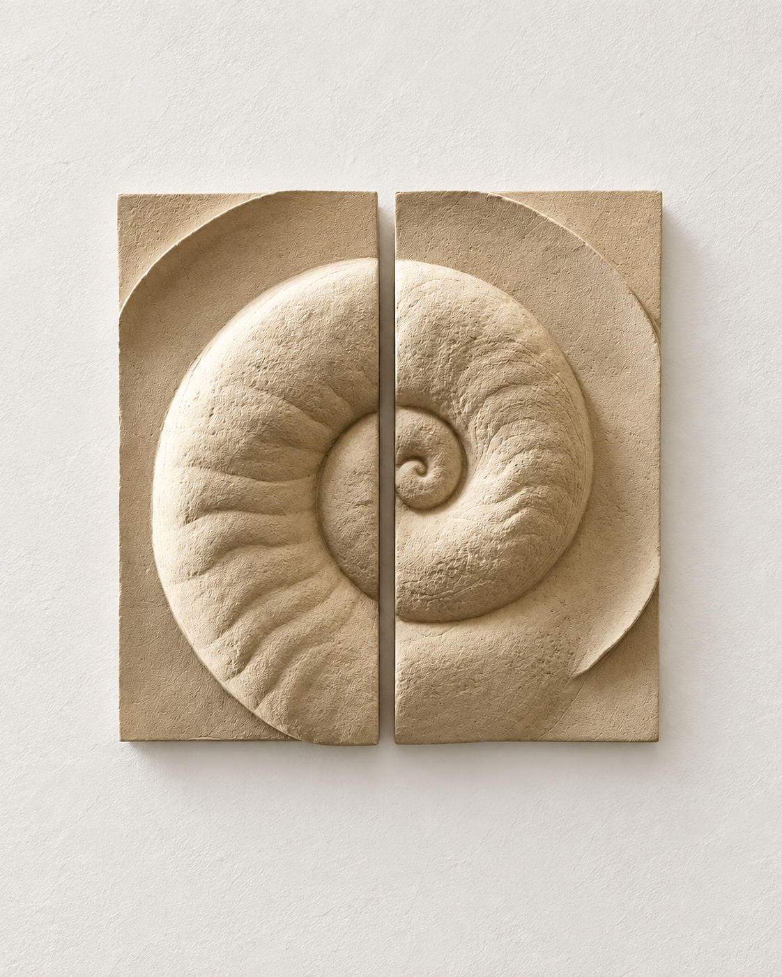 Ammonite Small pair against a white background, showing the textured spiral across both panels.