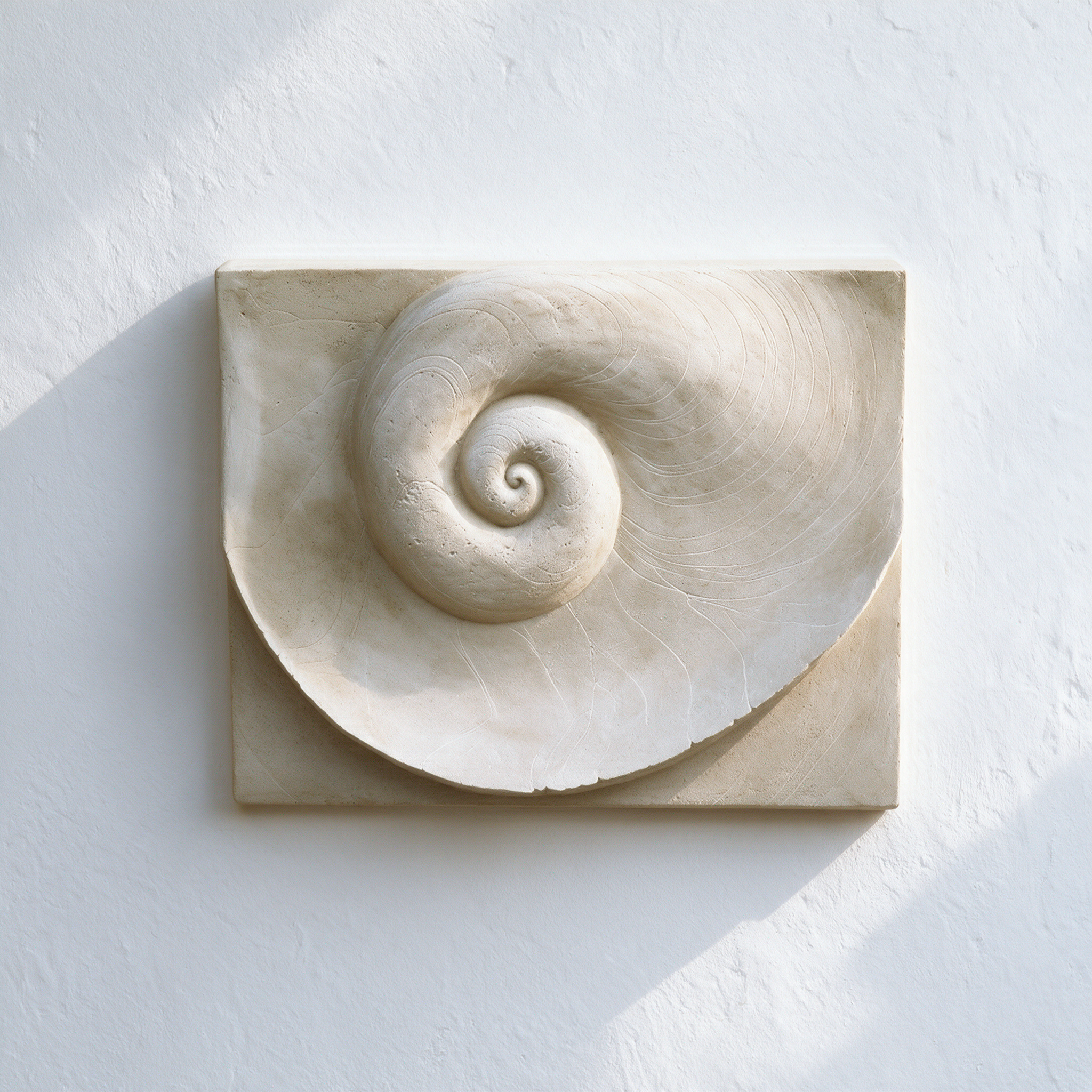 White Chiswick Moon relief with a small spiral centre and smooth circular sweep.