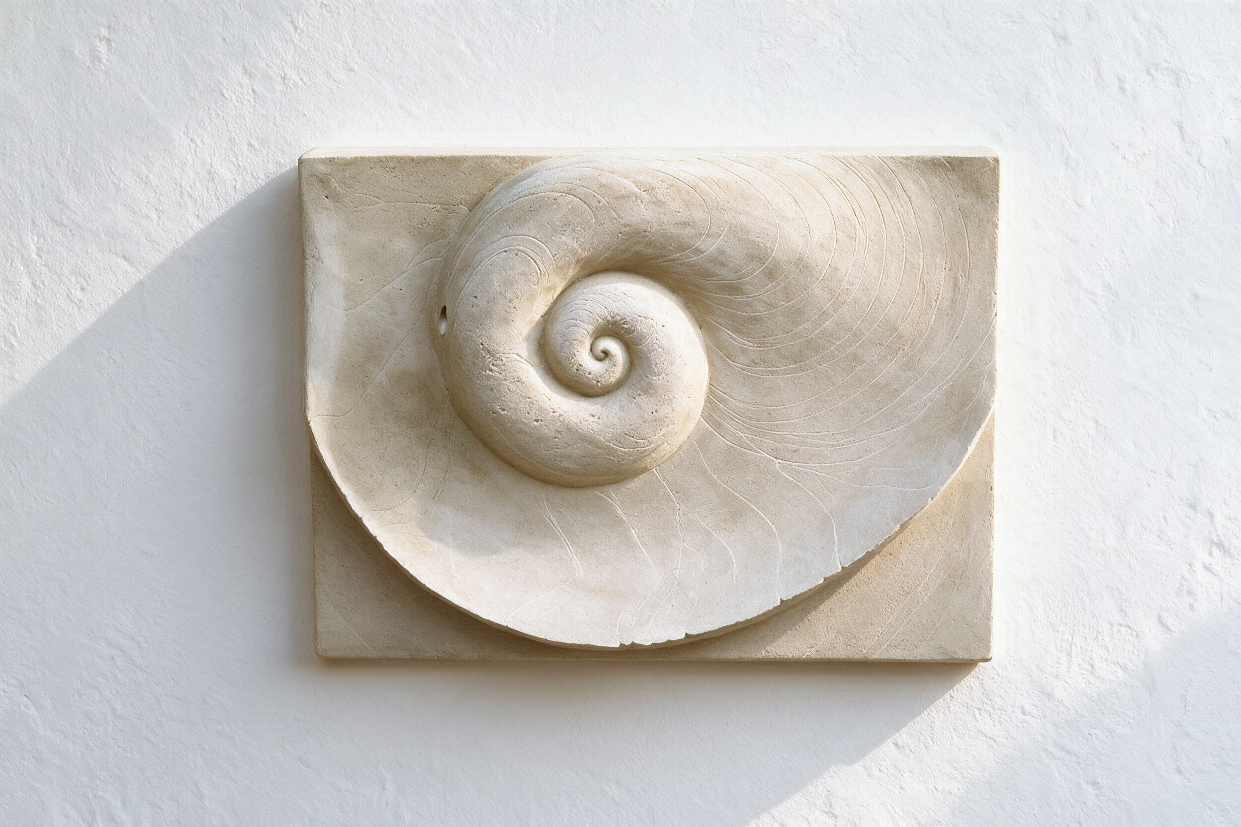 White Chiswick Moon Water Feature relief with a curled centre and broad shell-like sweep.