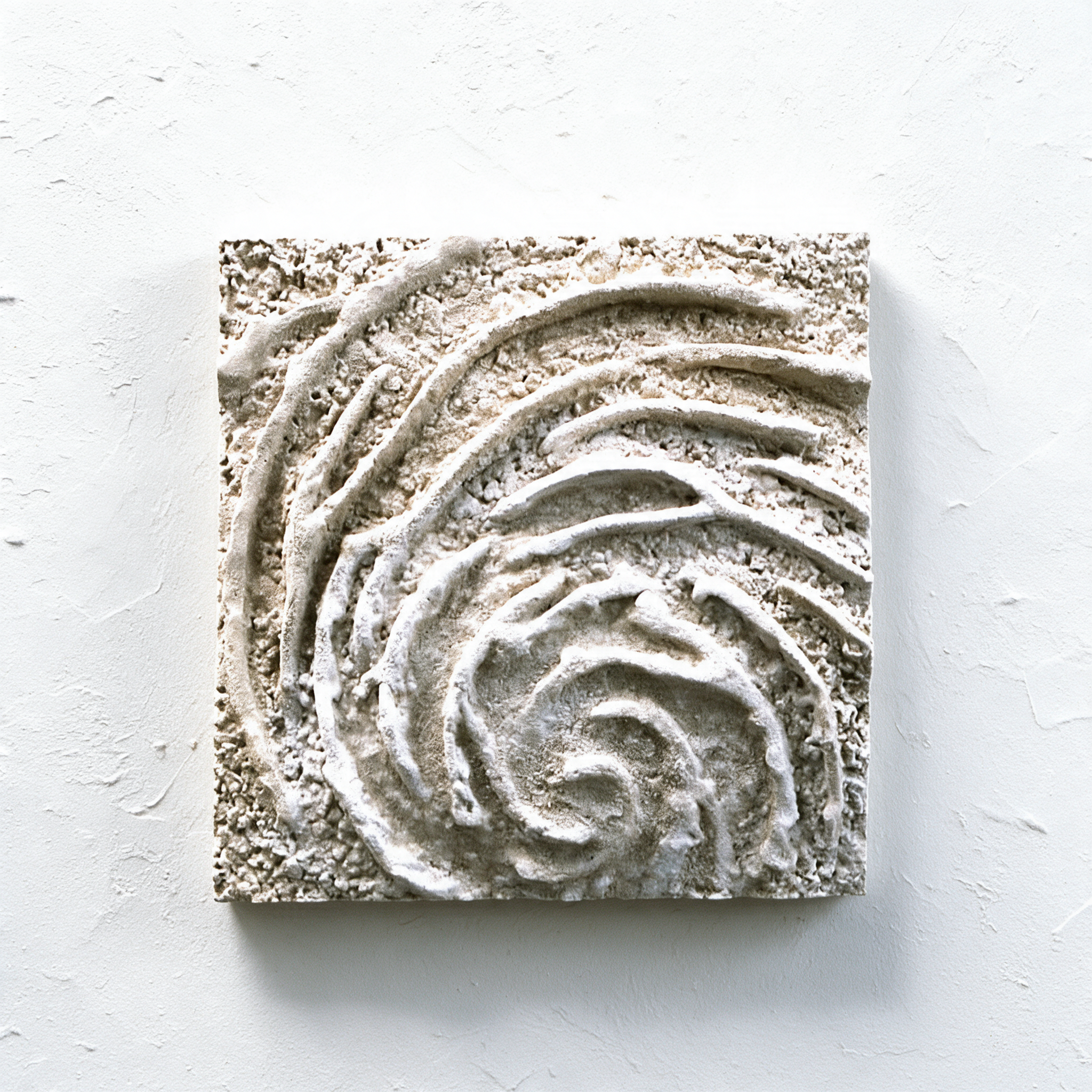 White Coral Spiral relief with rough raised spiral ridges and an irregular textured surface.