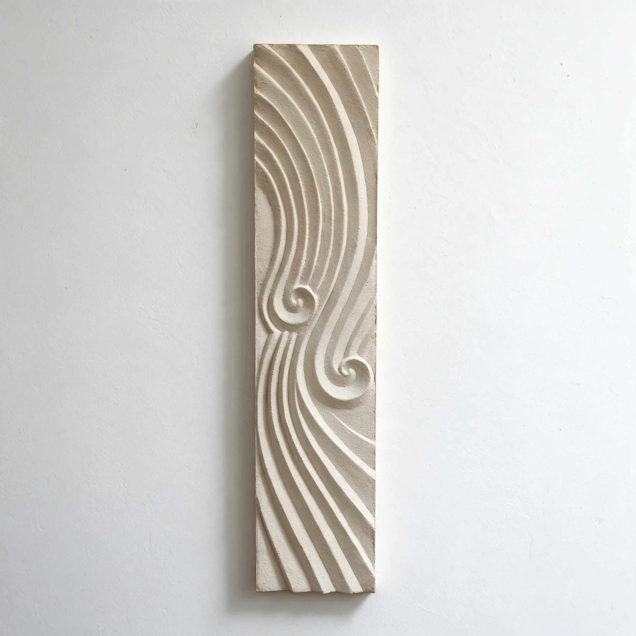 White Deco Dune Ripple 2 panel with two spiral centres and sweeping parallel ridges.