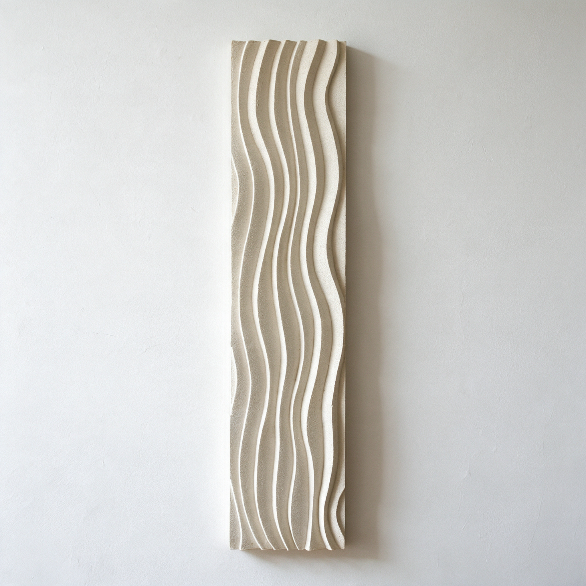 Tall white Deco Dune Ripple 1 panel with parallel flowing wave ridges.
