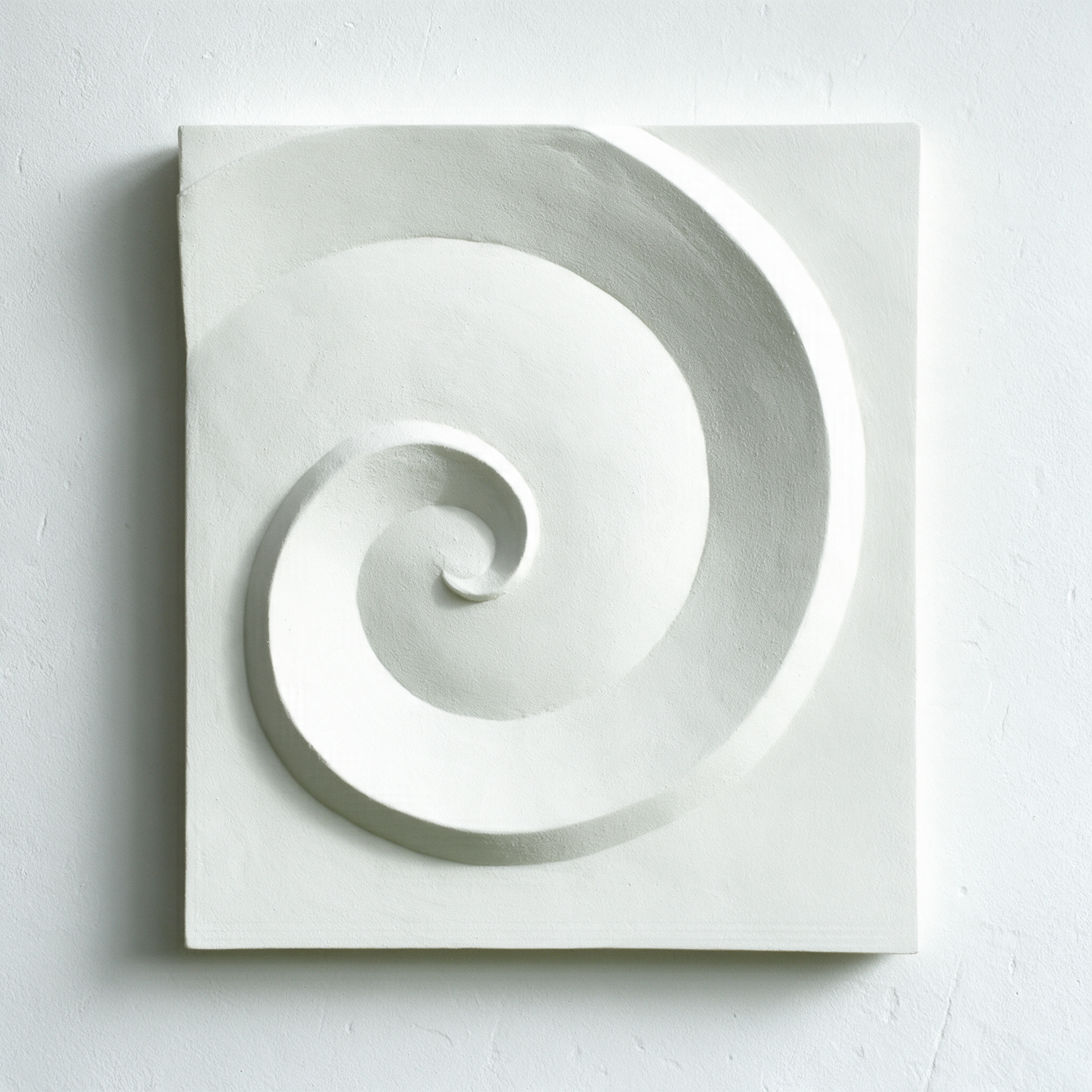 White Deco Palm and Spiral Spiral 2 relief with a smooth coiled form against a pale background.