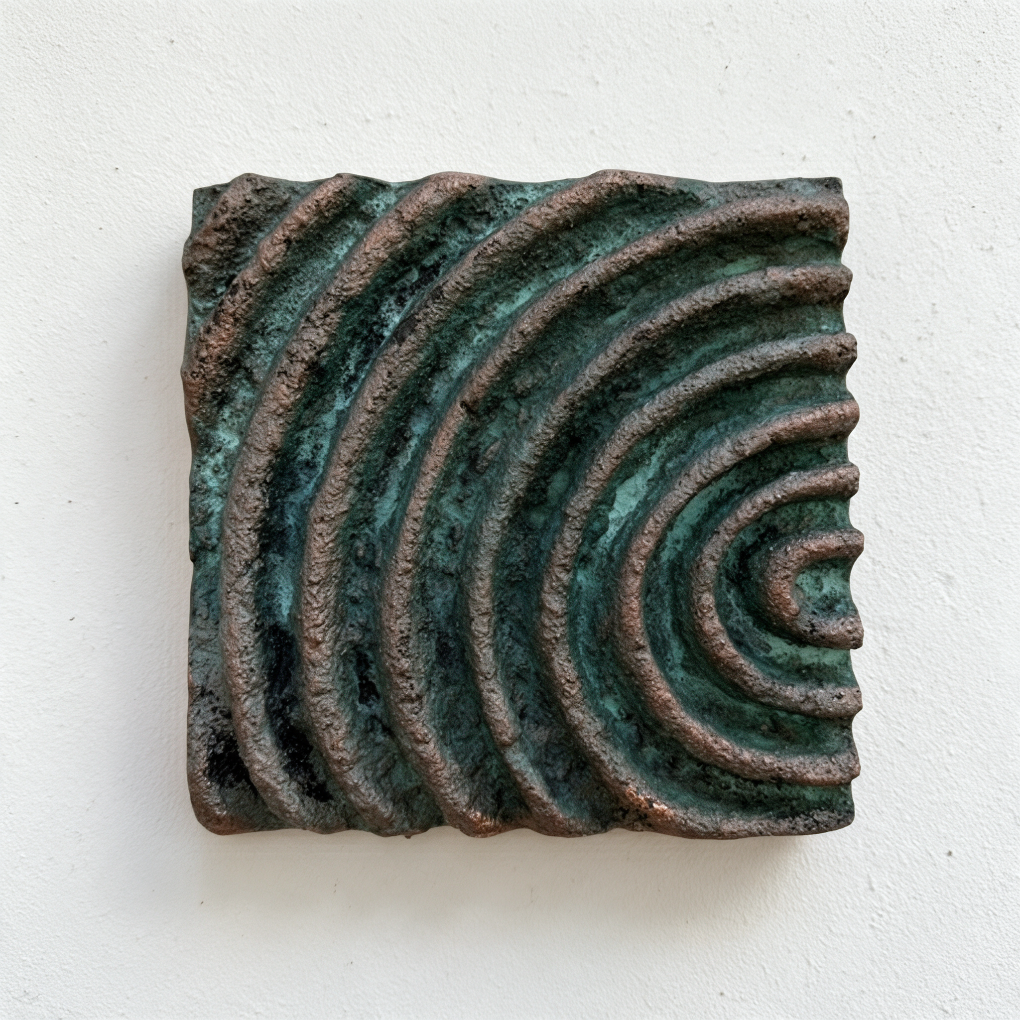 Verdigris Echo Sound 1 with rough concentric ridges curving towards the right edge.