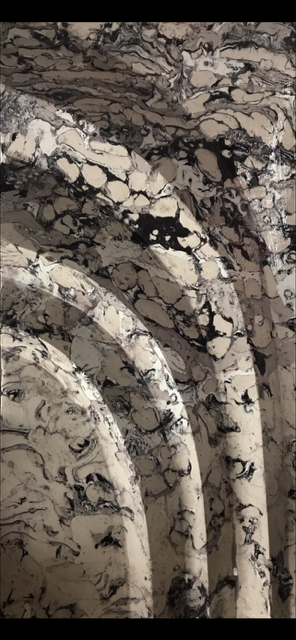 Detail of black and white marbled Egyptian Palm 1, showing its curved bands.