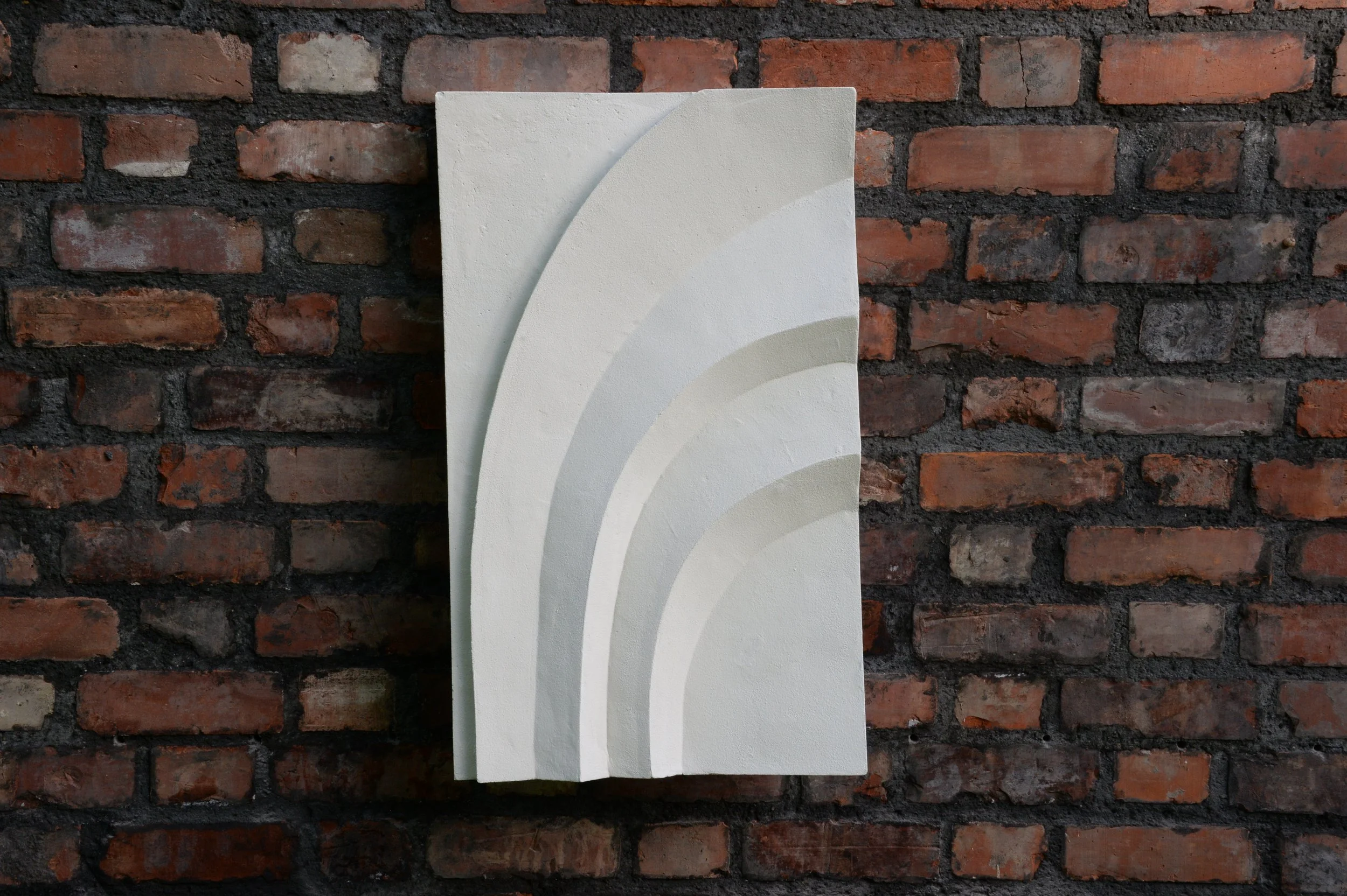 White Egyptian Palm 3 Three Leaves mounted on brick, shown straight on.