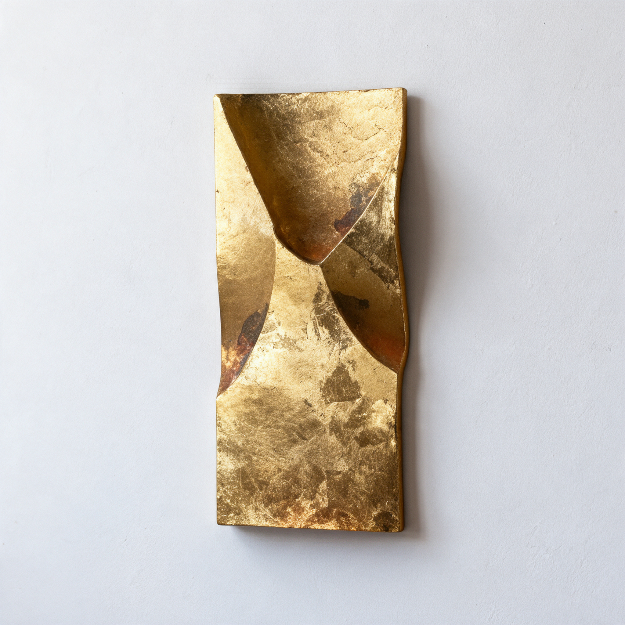 Gold-coloured Faceted Mound relief with intersecting angular planes against white.
