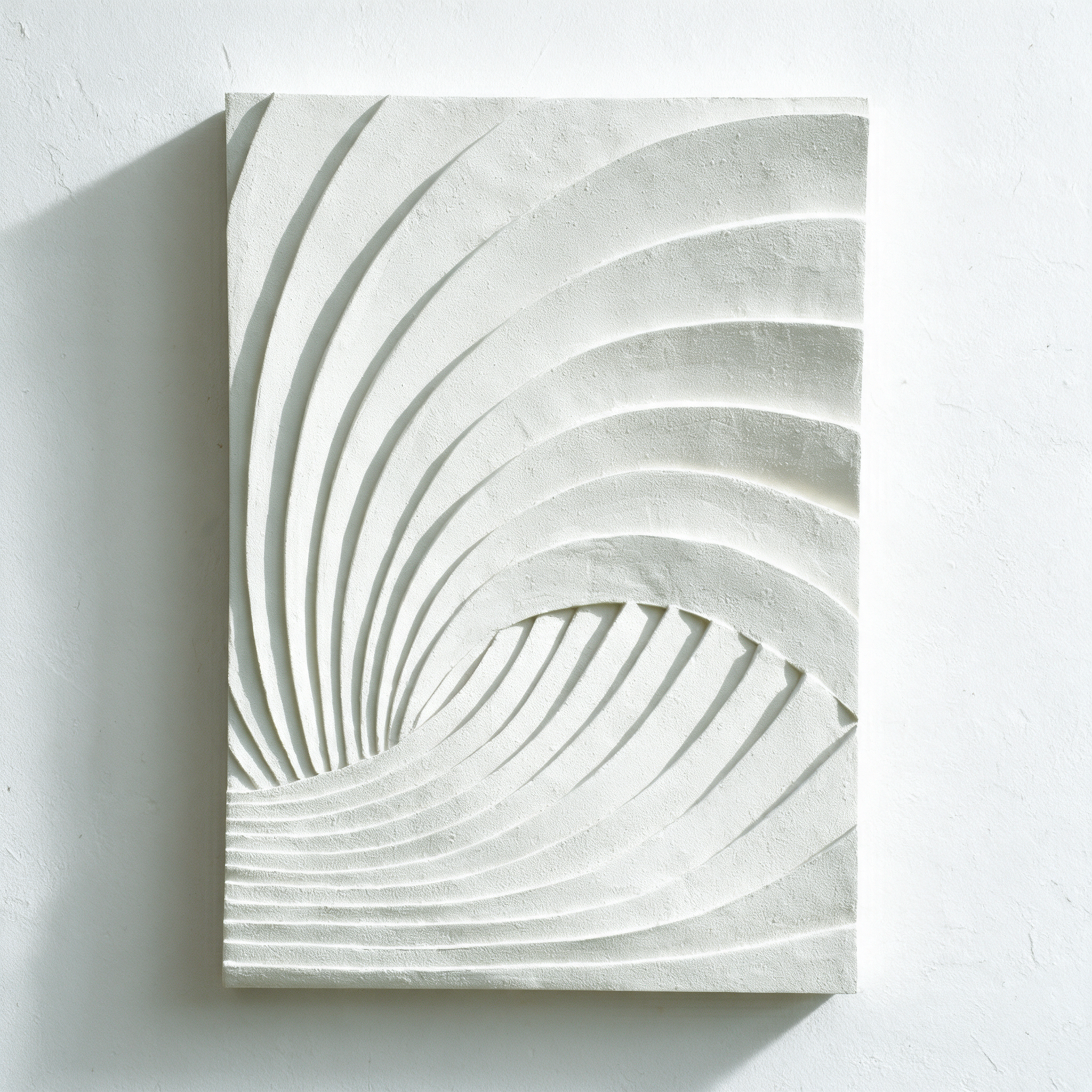 White Fold Unfold 2 with overlapping fans of curved ridges and a rough surface.