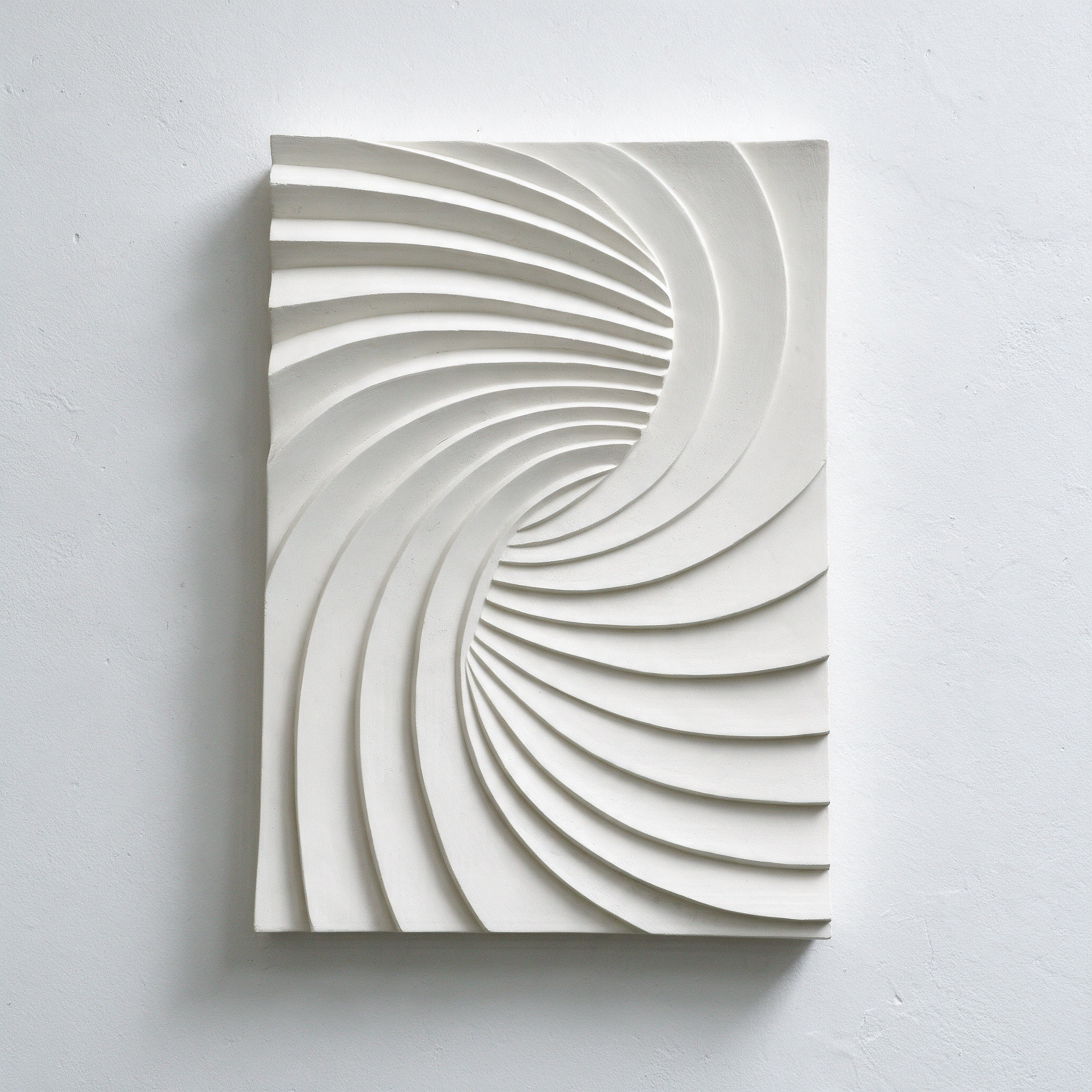 White Fold Unfold 1 with fan-like ridges sweeping through an S-shaped curve.