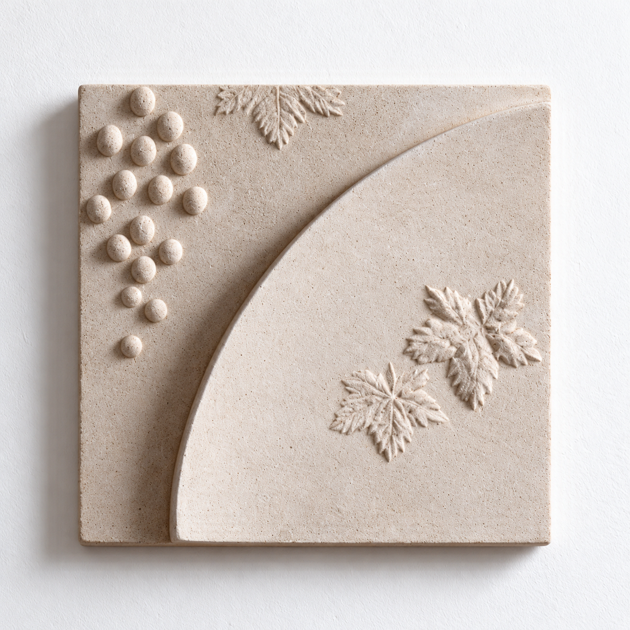 White Gleneagles Vine and Tendril 1 with raised grapes, leaves and a sweeping curved division.