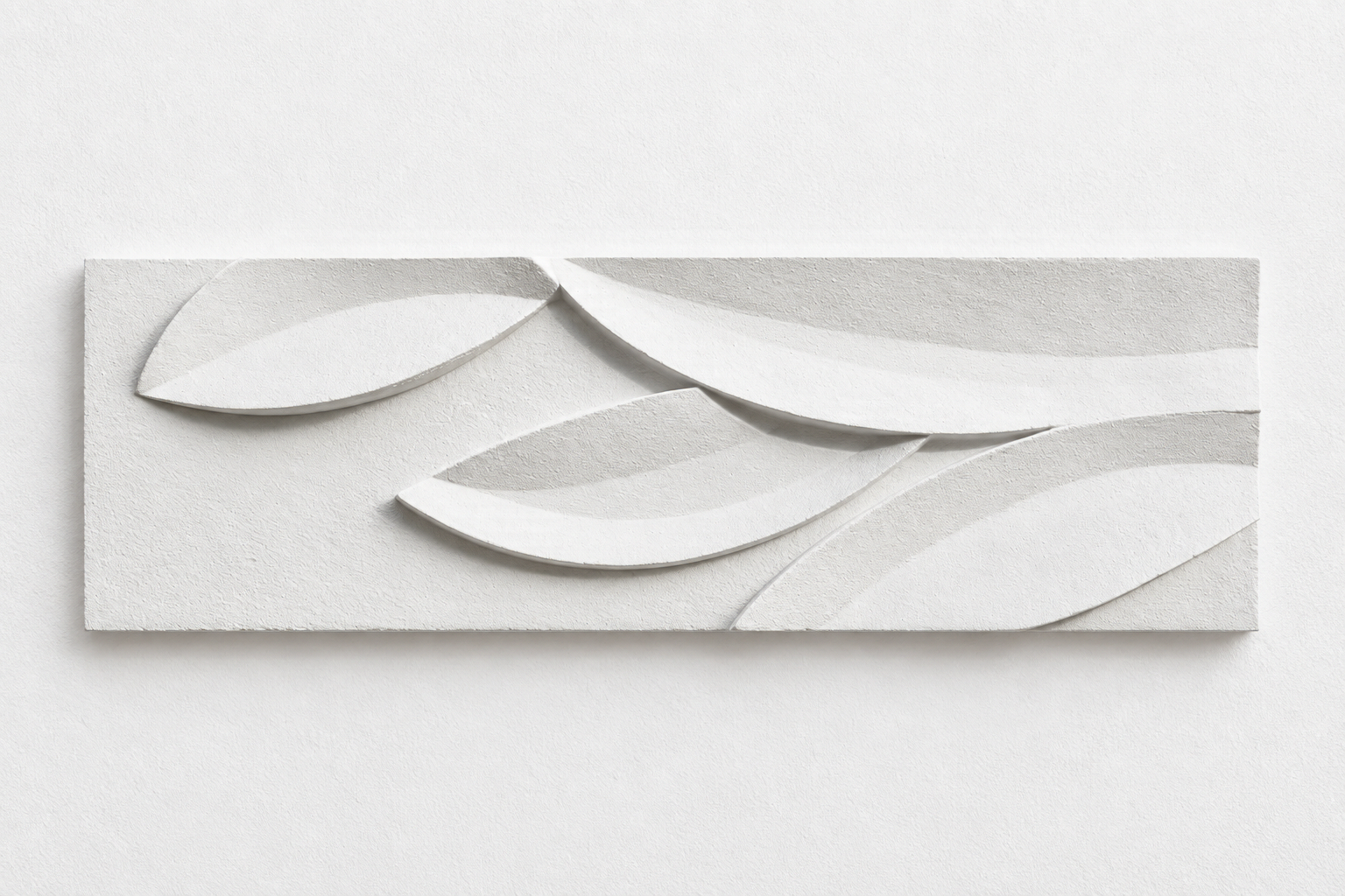 White Leaf Growth relief displayed horizontally, with three leaves along a curved stem.
