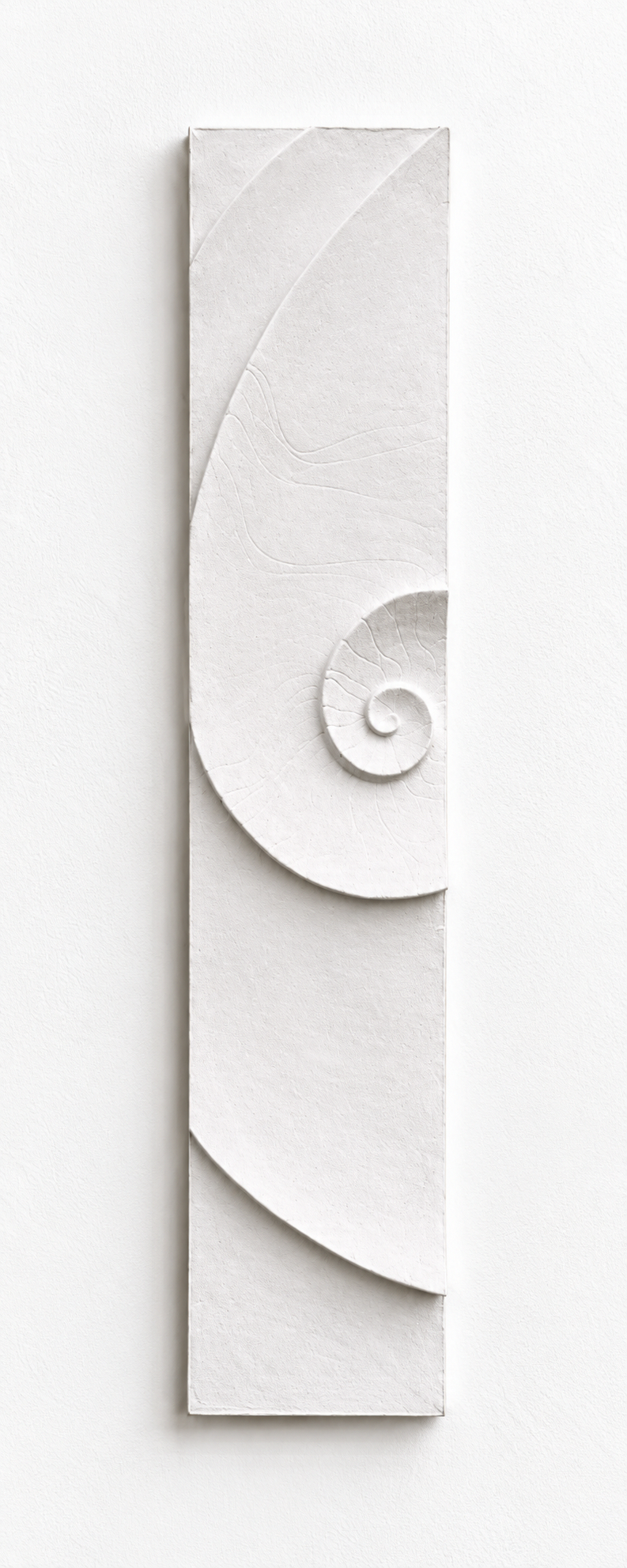 White Moon and Shellwave 1 narrow relief with a spiral and sweeping crescent forms.