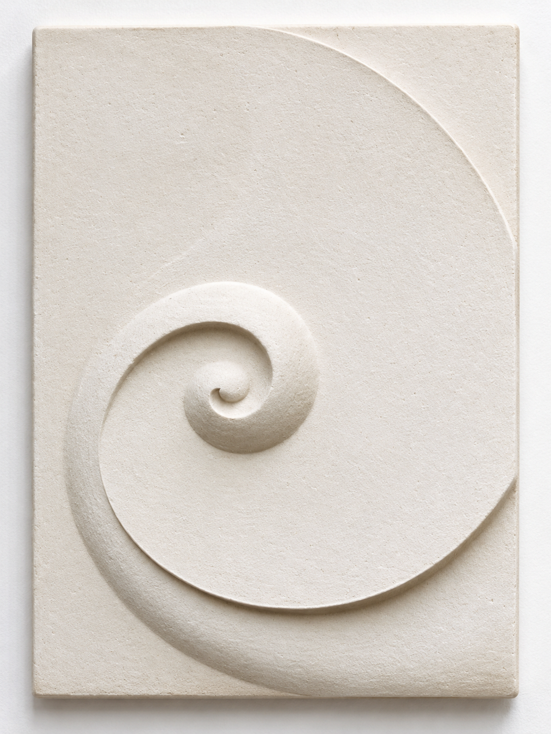 White Moonspiral 1 rectangular panel with a broad spiral, against a pale background.