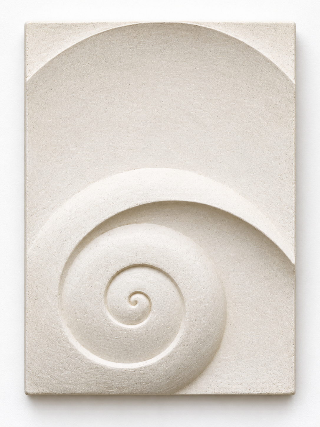 Front view of the white Moonspiral 2 spiral and crescent panel.