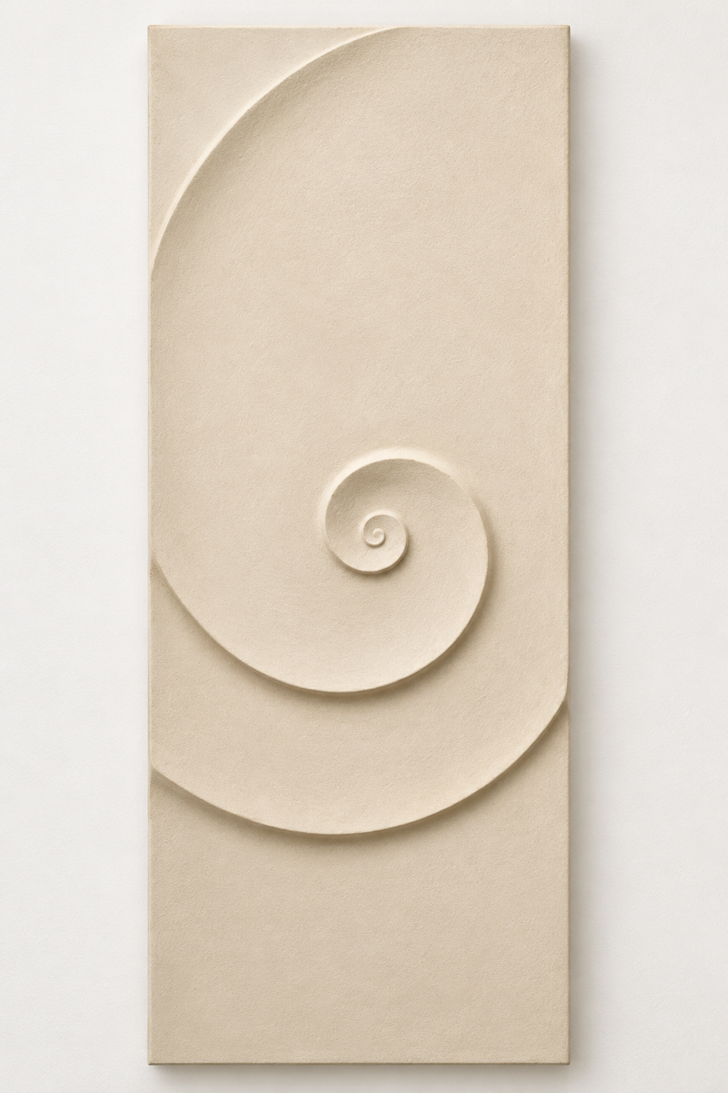 White Riyadh 2 tall rectangular relief with a low spiral and broad curved upper band.