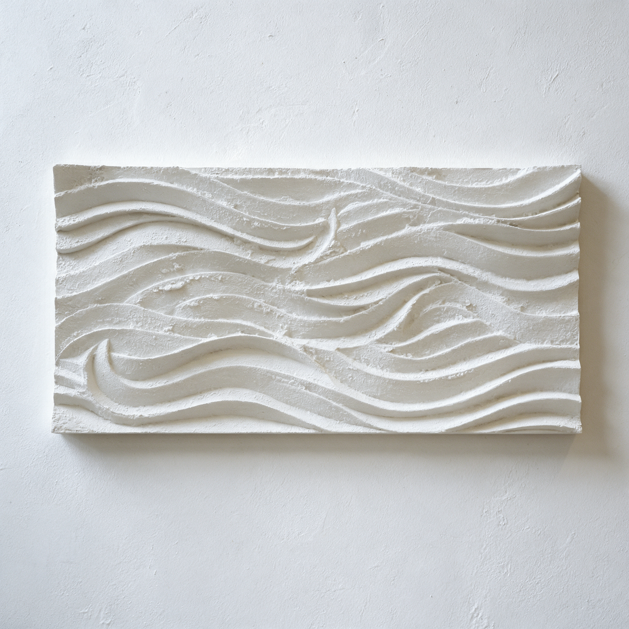 White Seaweed Ripple Rough horizontal panel with textured flowing ridges on a white wall.