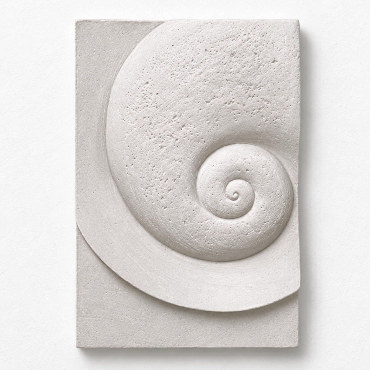 White Battersea Shellmoon 1 relief with a textured coiled form and smooth crescent band.