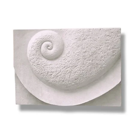 White Battersea Shellmoon 3 relief with a small coiled centre and broad textured sweep.