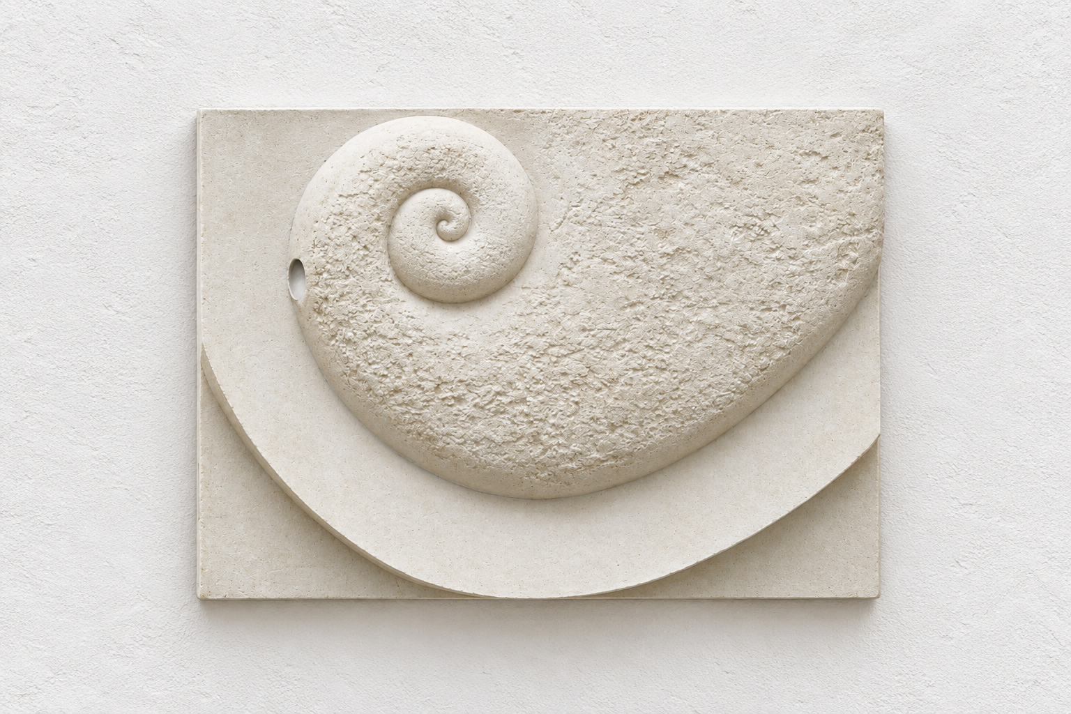 White Battersea Shellmoon 3 Water Feature relief with a textured horizontal spiral and curved lower band.