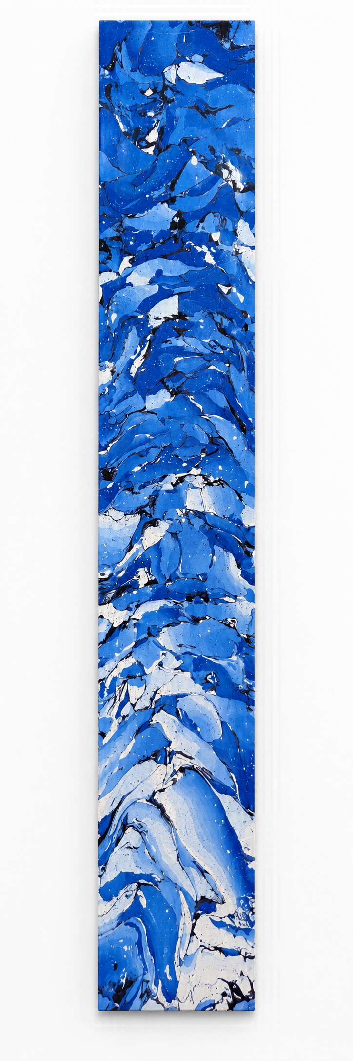 Tall narrow Azure blue and white marbled panel against a white background.