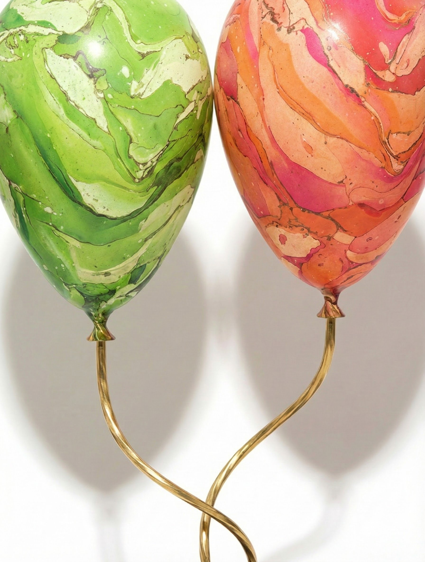 Close view of the Marbled Decorative Balloons showing the swirled green and pink marbling