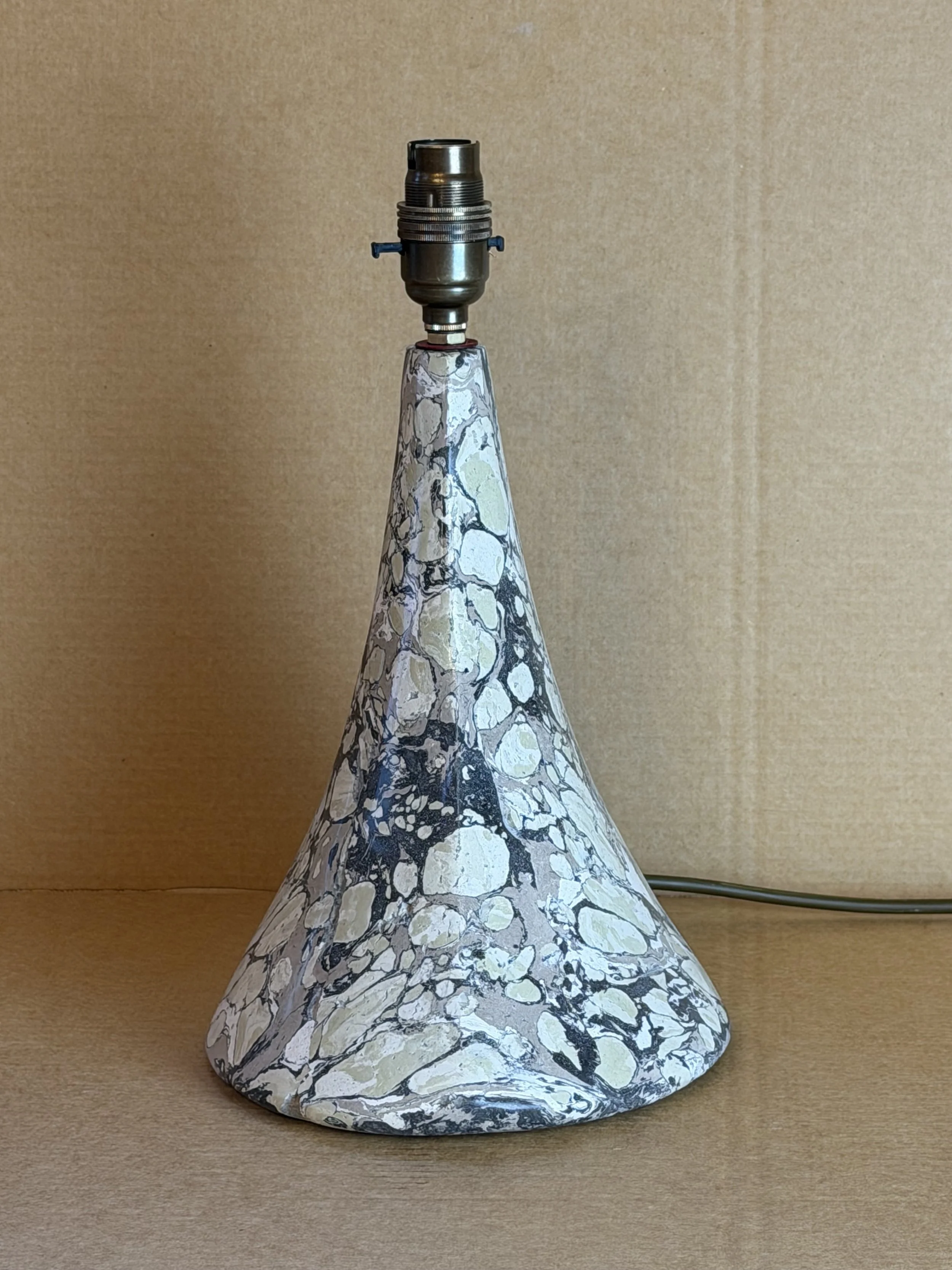 Green and Cream Lamp base, a flared conical form marbled in cream, green and charcoal
