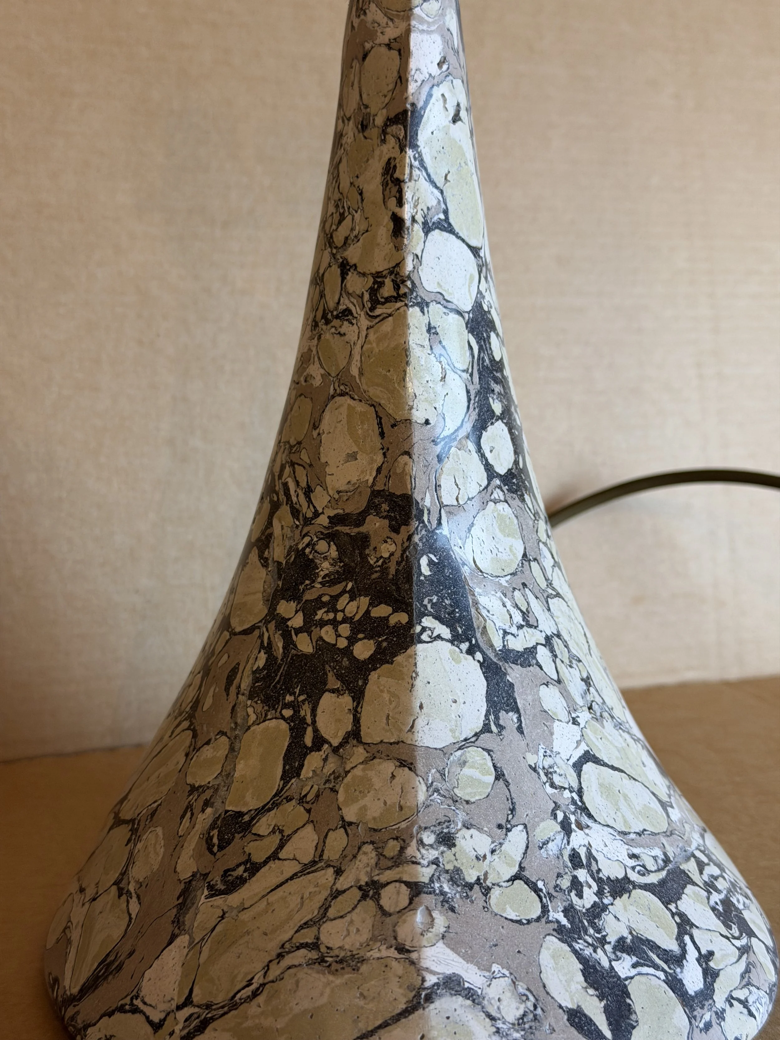 Detail of the upper part of the Green and Cream Lamp base and its charcoal veined marbling