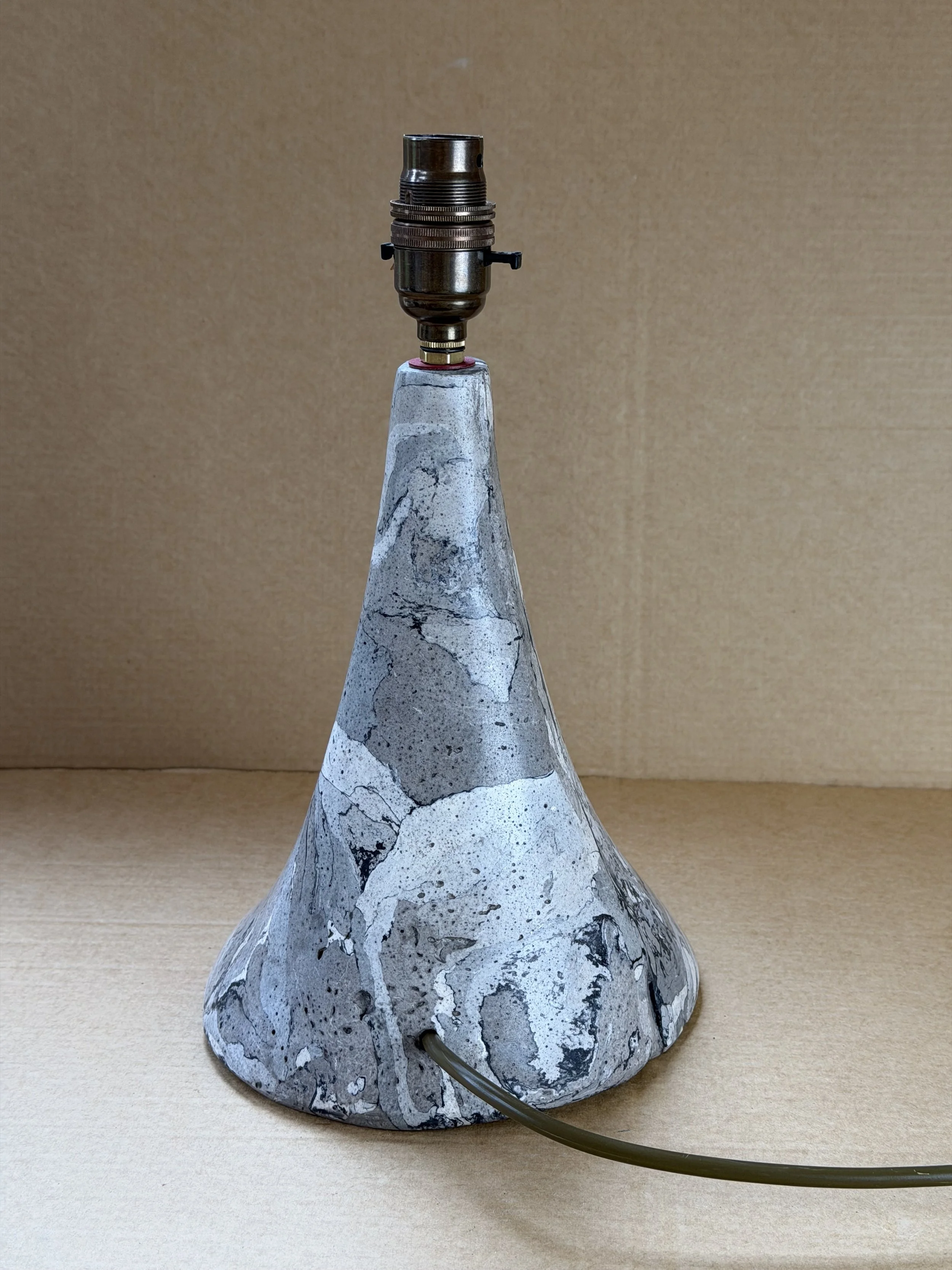 Gray Marble Table Lamp base without a shade, showing the full flared cone