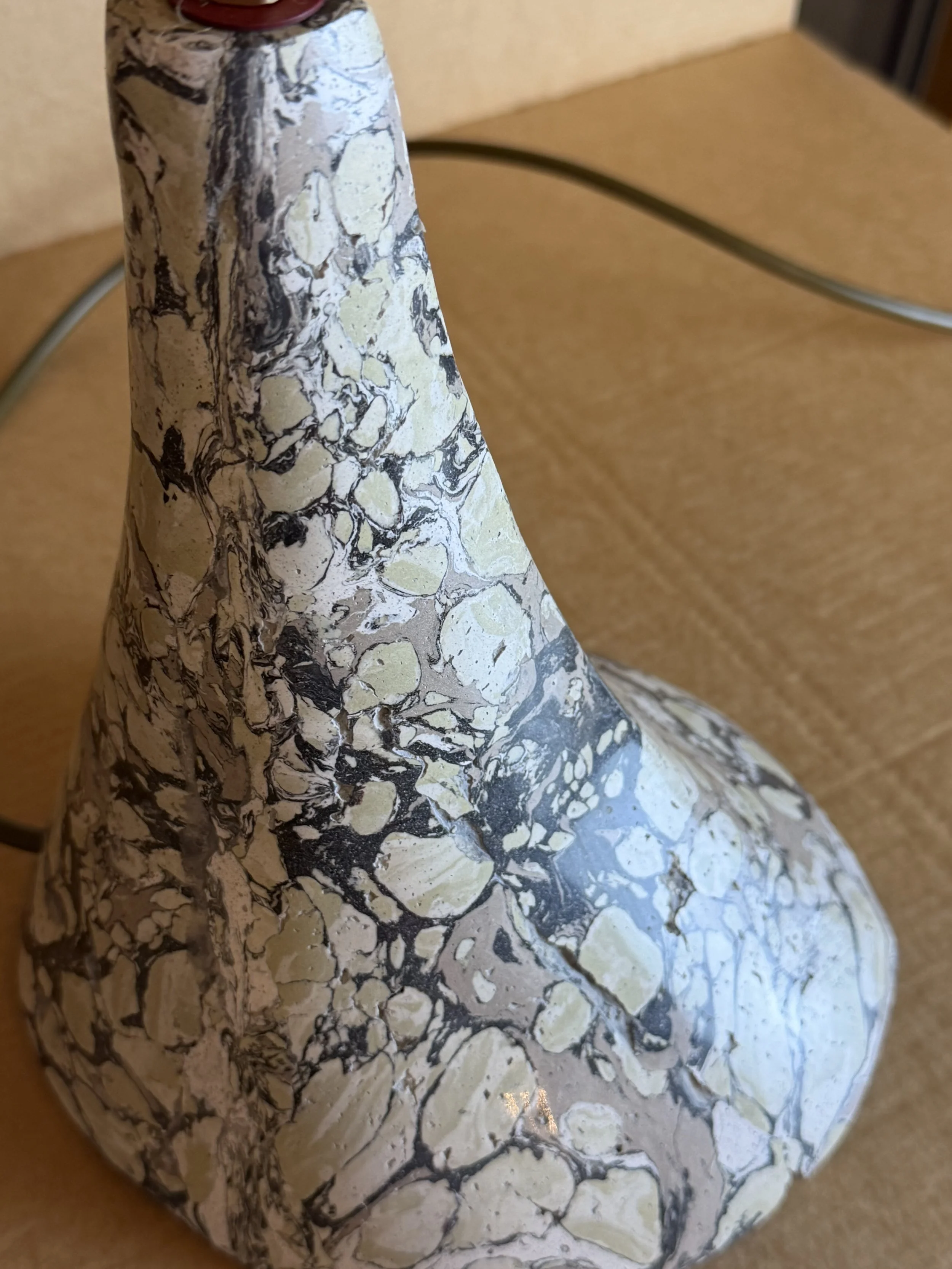 Detail of the shoulder of the Green and Cream Lamp base where the cone narrows to the neck