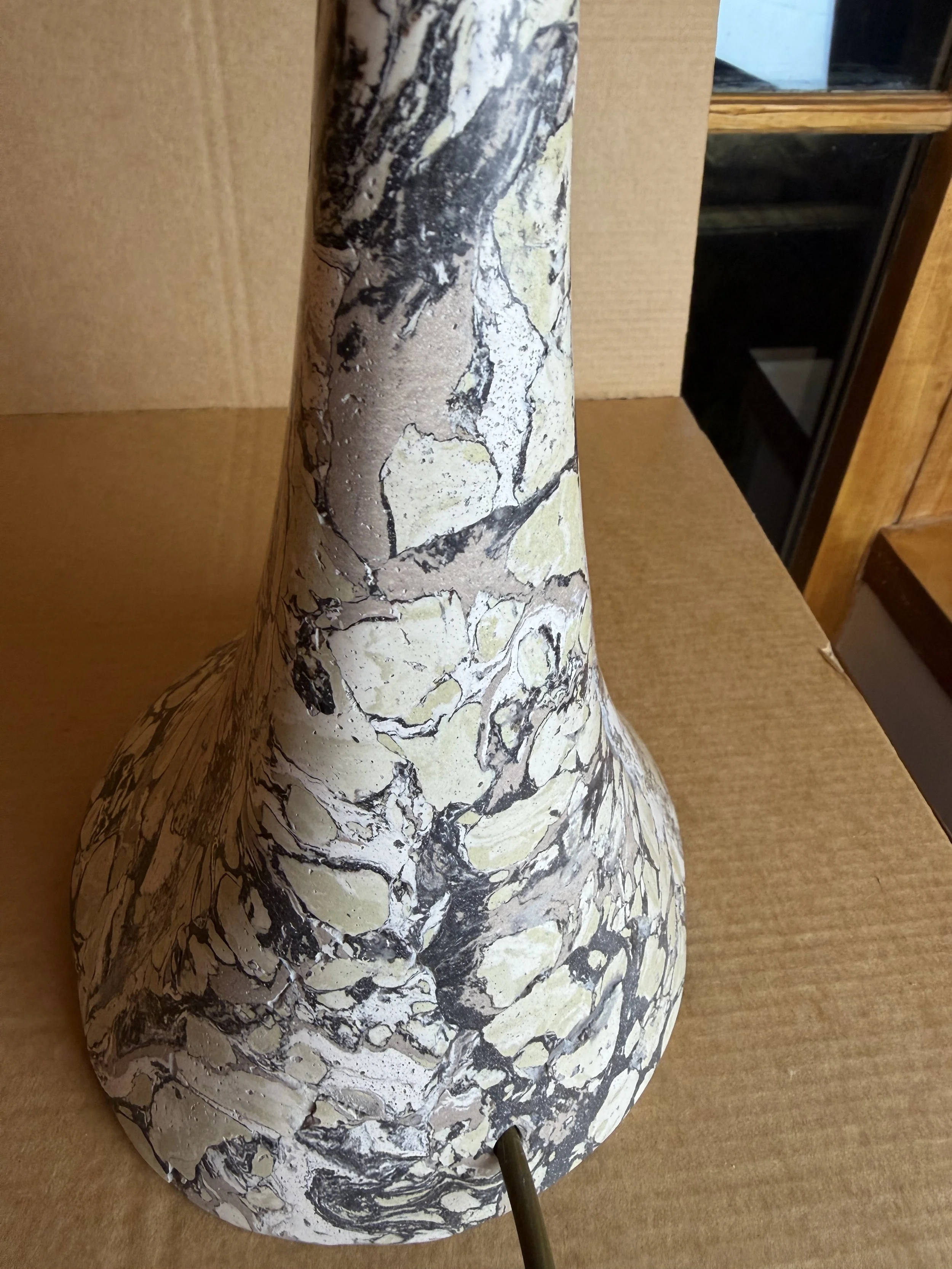 Detail of the neck of the Green and Cream Lamp base and its marbled surface