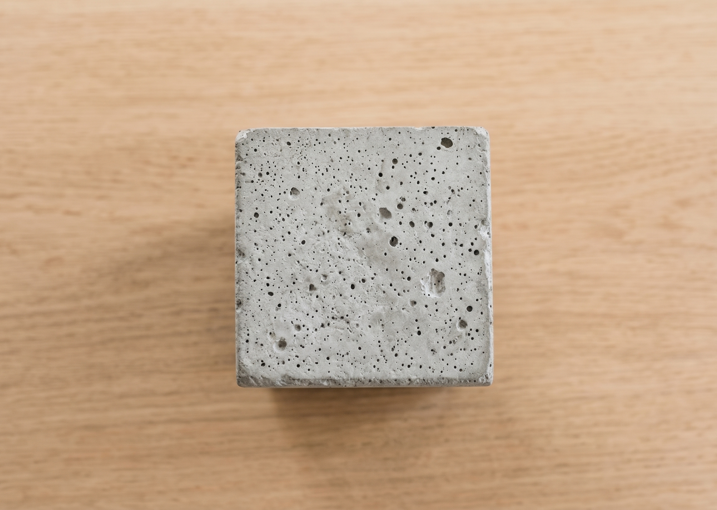 Close view of an Industrial Concrete Bookend showing the pitted cast concrete surface